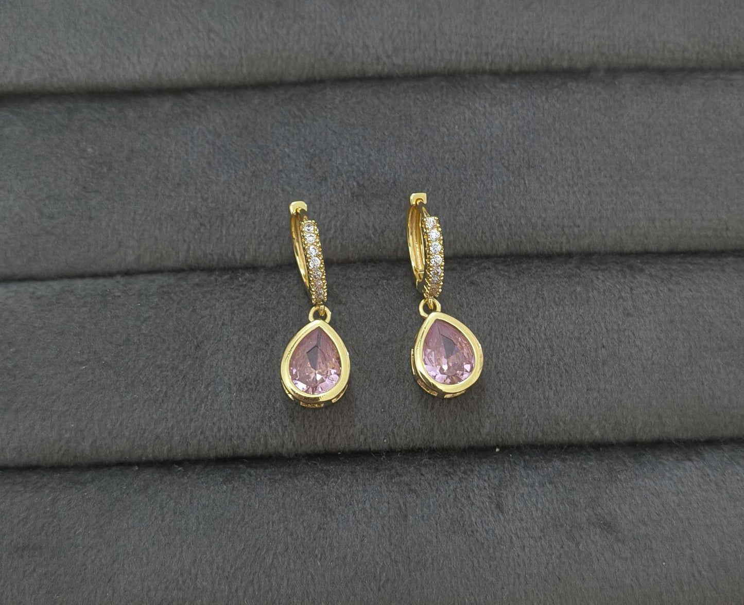 Anti Tarnish Pink Teardrop Dangle Earrings 18K Gold Plated