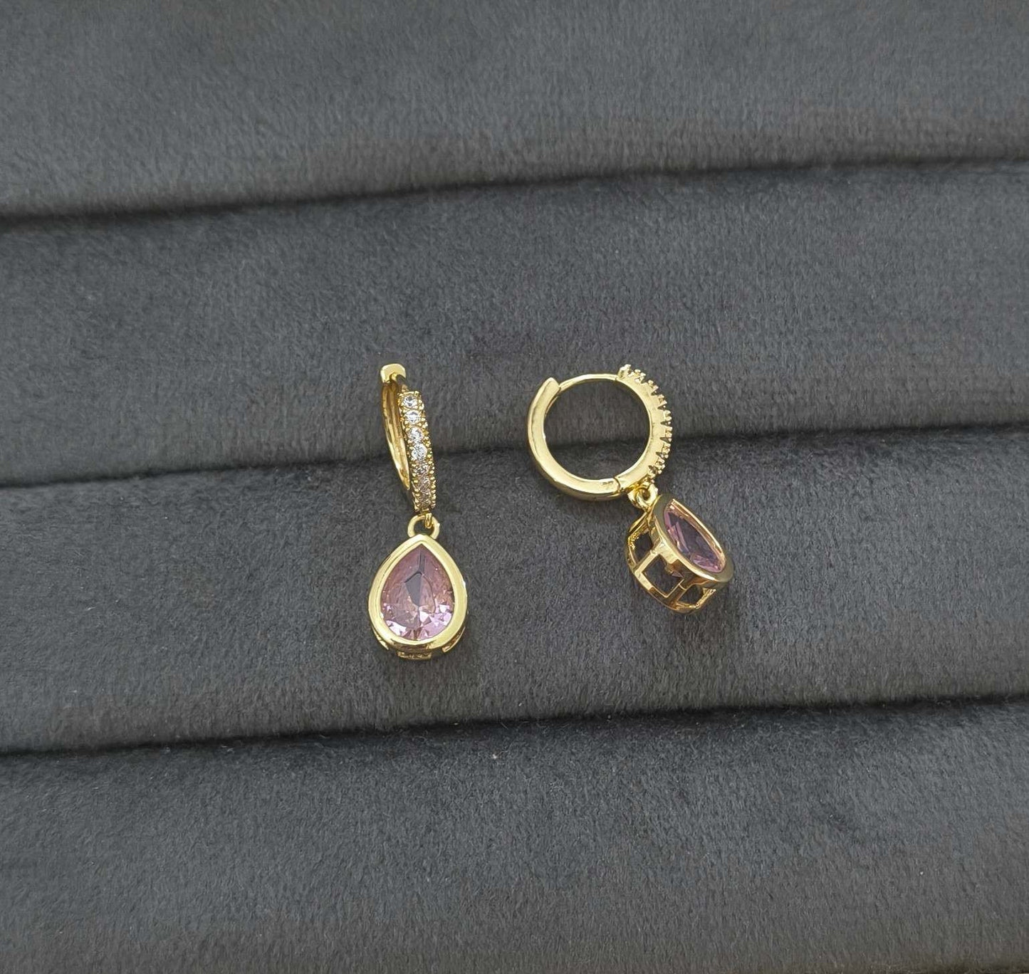 Anti Tarnish Pink Teardrop Dangle Earrings 18K Gold Plated