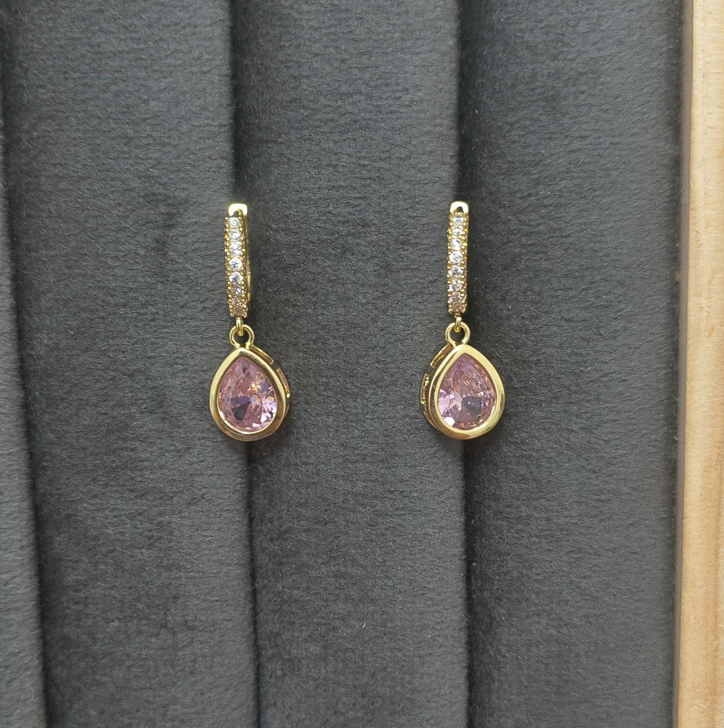 Anti Tarnish Pink Teardrop Dangle Earrings 18K Gold Plated