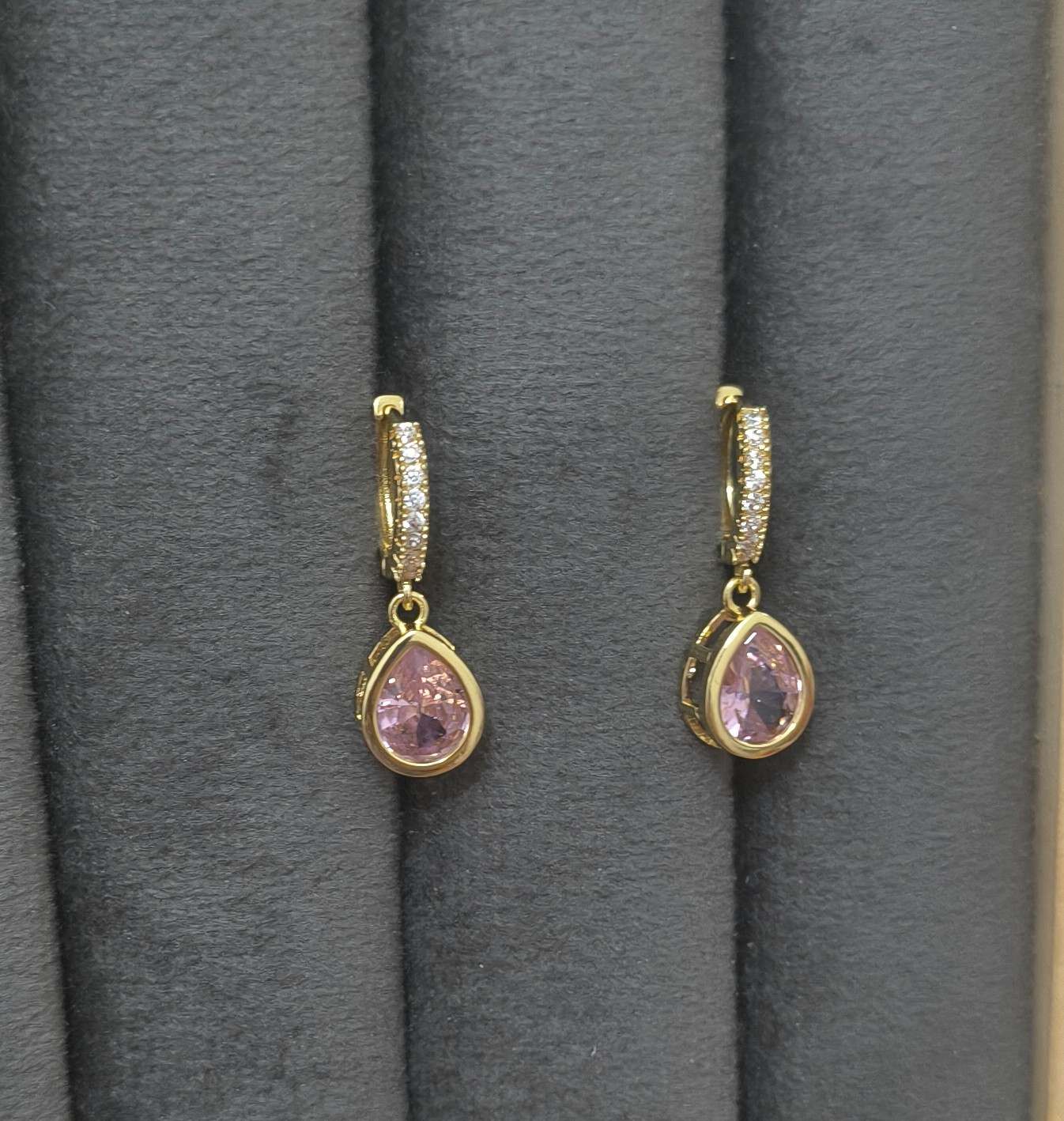 Anti Tarnish Pink Teardrop Dangle Earrings 18K Gold Plated