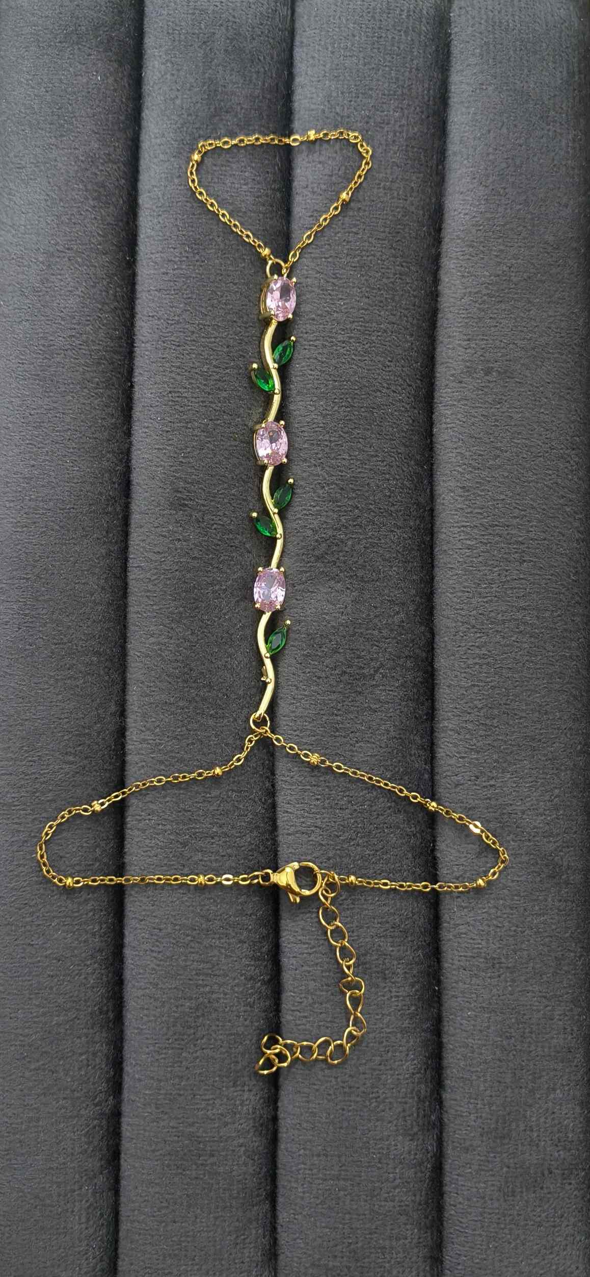 Anti Tarnish Pink Tulip Hand Chain Bracelet 18K Gold Plated