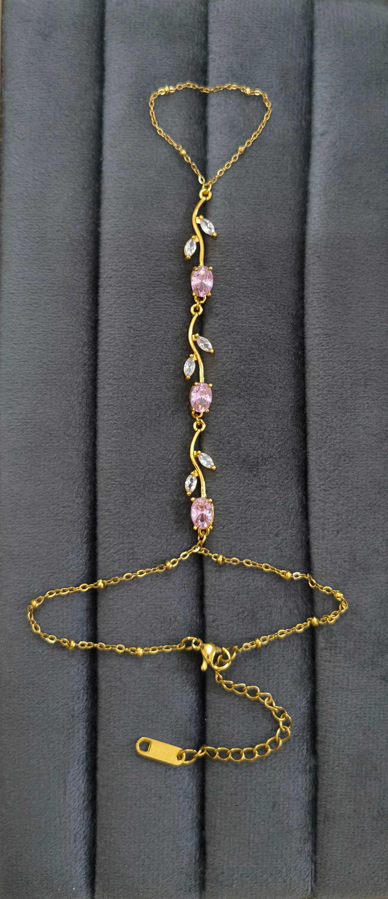 Anti Tarnish Pink Tulip Hand Chain Bracelet 18K Gold Plated