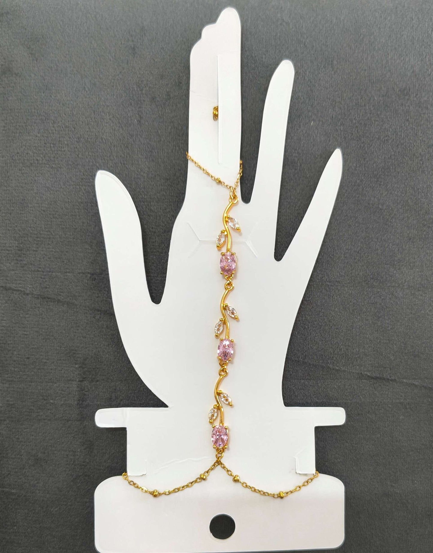 Anti Tarnish Pink Tulip Hand Chain Bracelet 18K Gold Plated