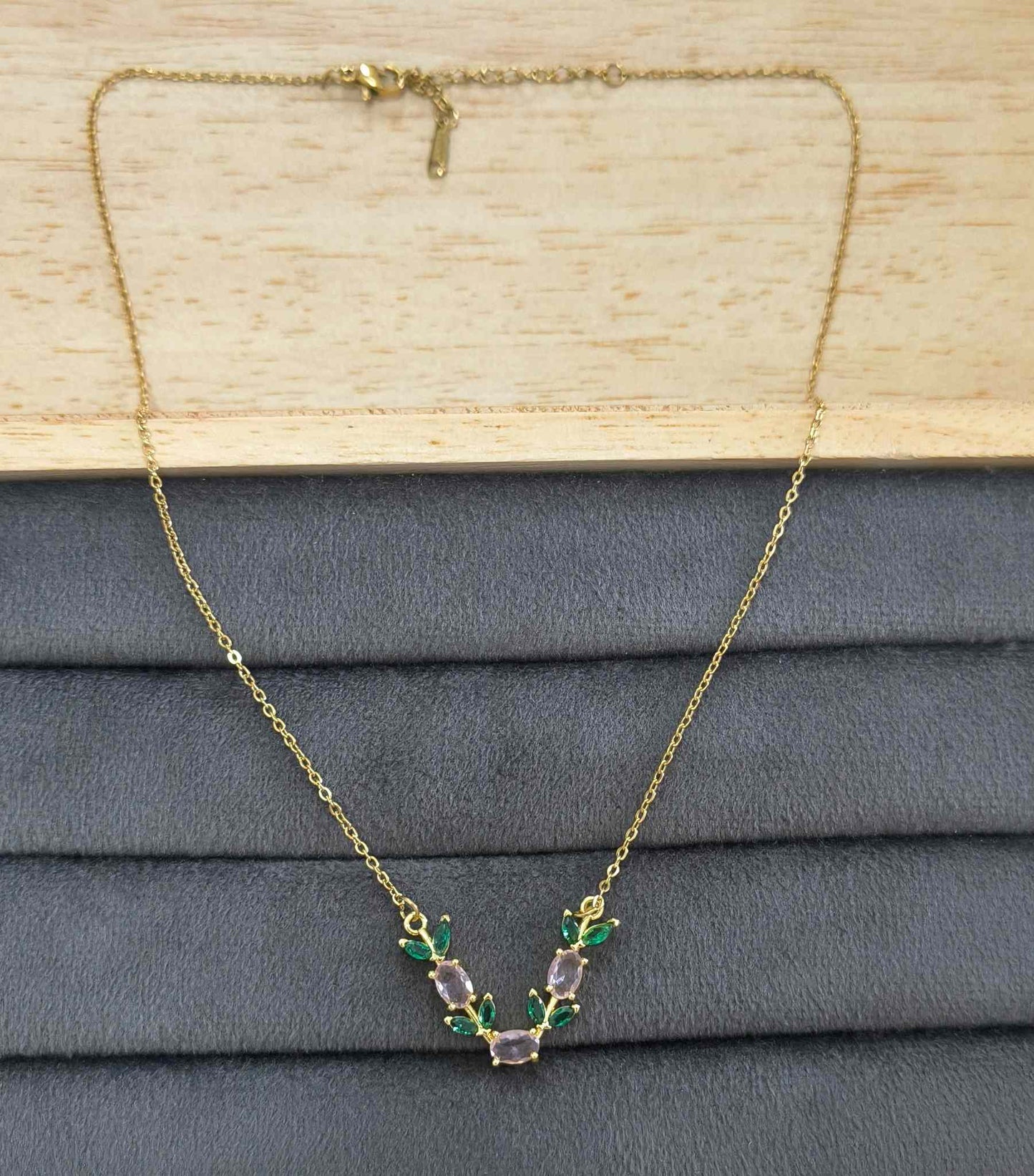 Anti Tarnish Pink Tulip Pendant Necklace 18K Gold Plated