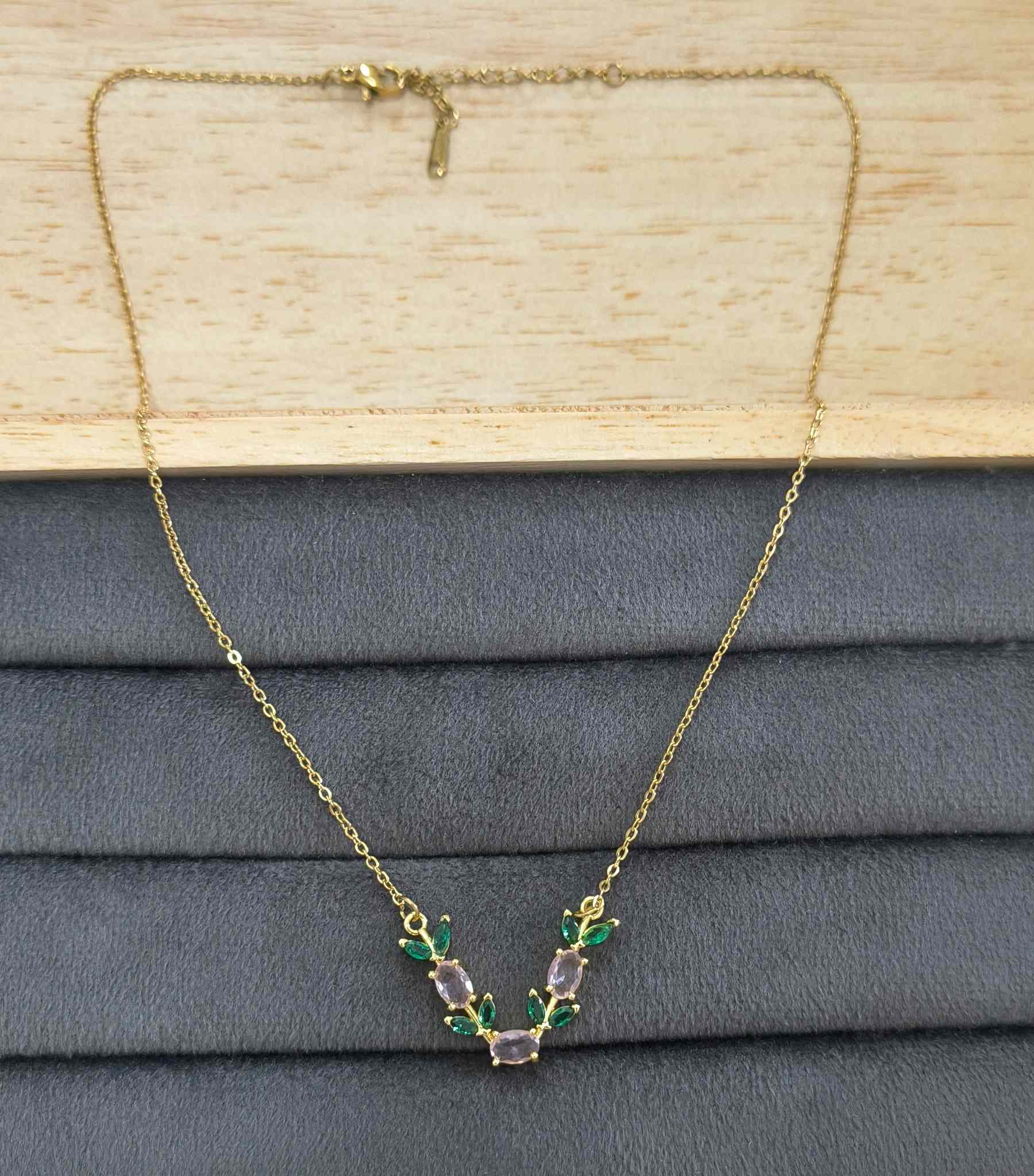 Anti Tarnish Pink Tulip Pendant Necklace 18K Gold Plated
