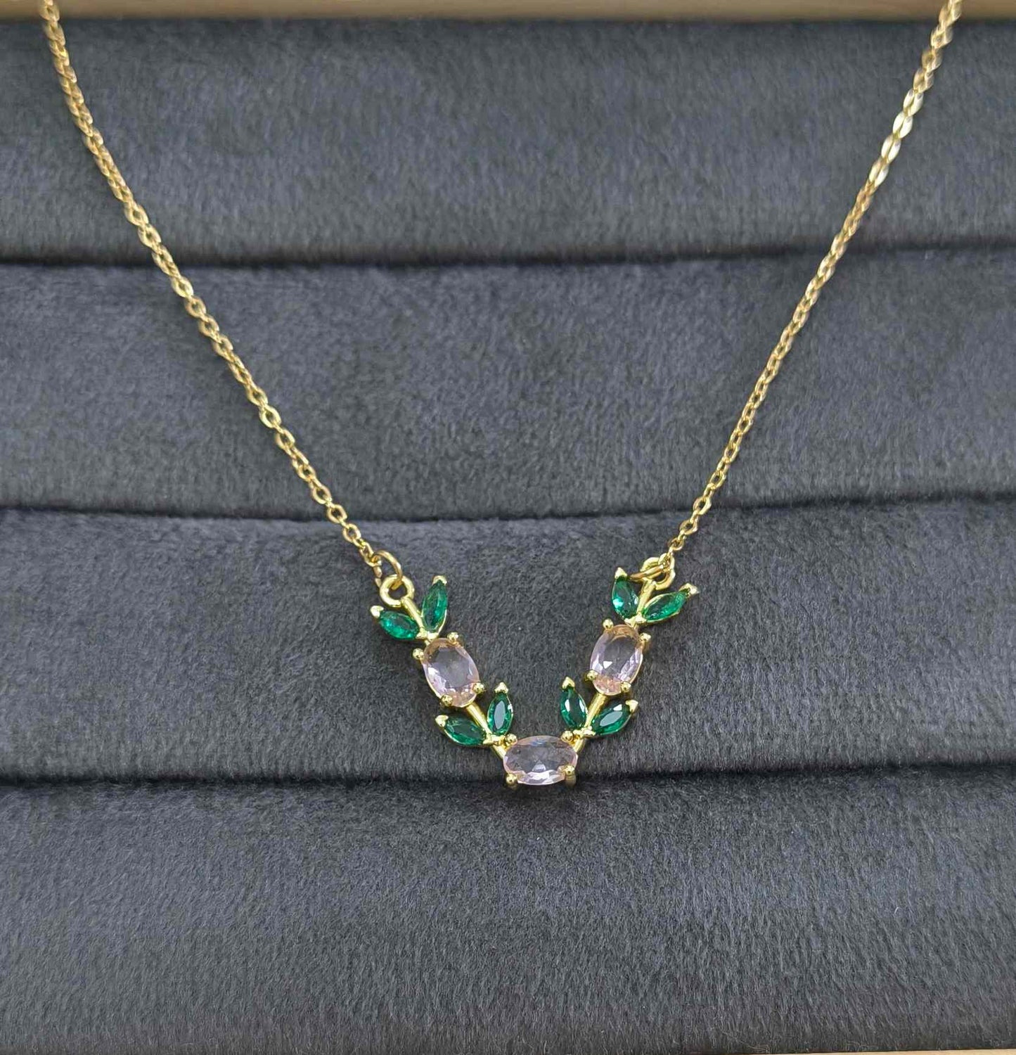 Anti Tarnish Pink Tulip Pendant Necklace 18K Gold Plated
