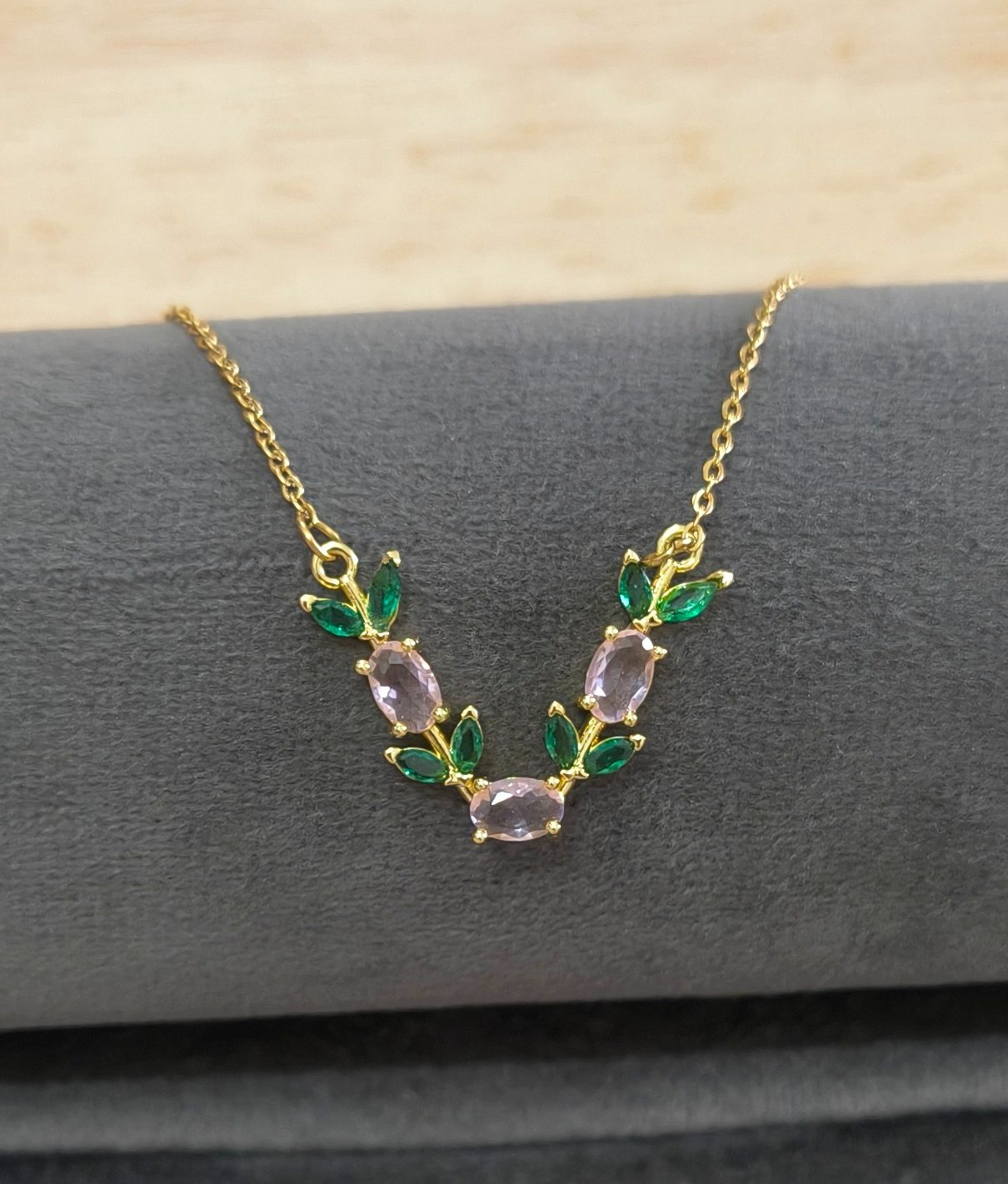 Anti Tarnish Pink Tulip Pendant Necklace 18K Gold Plated