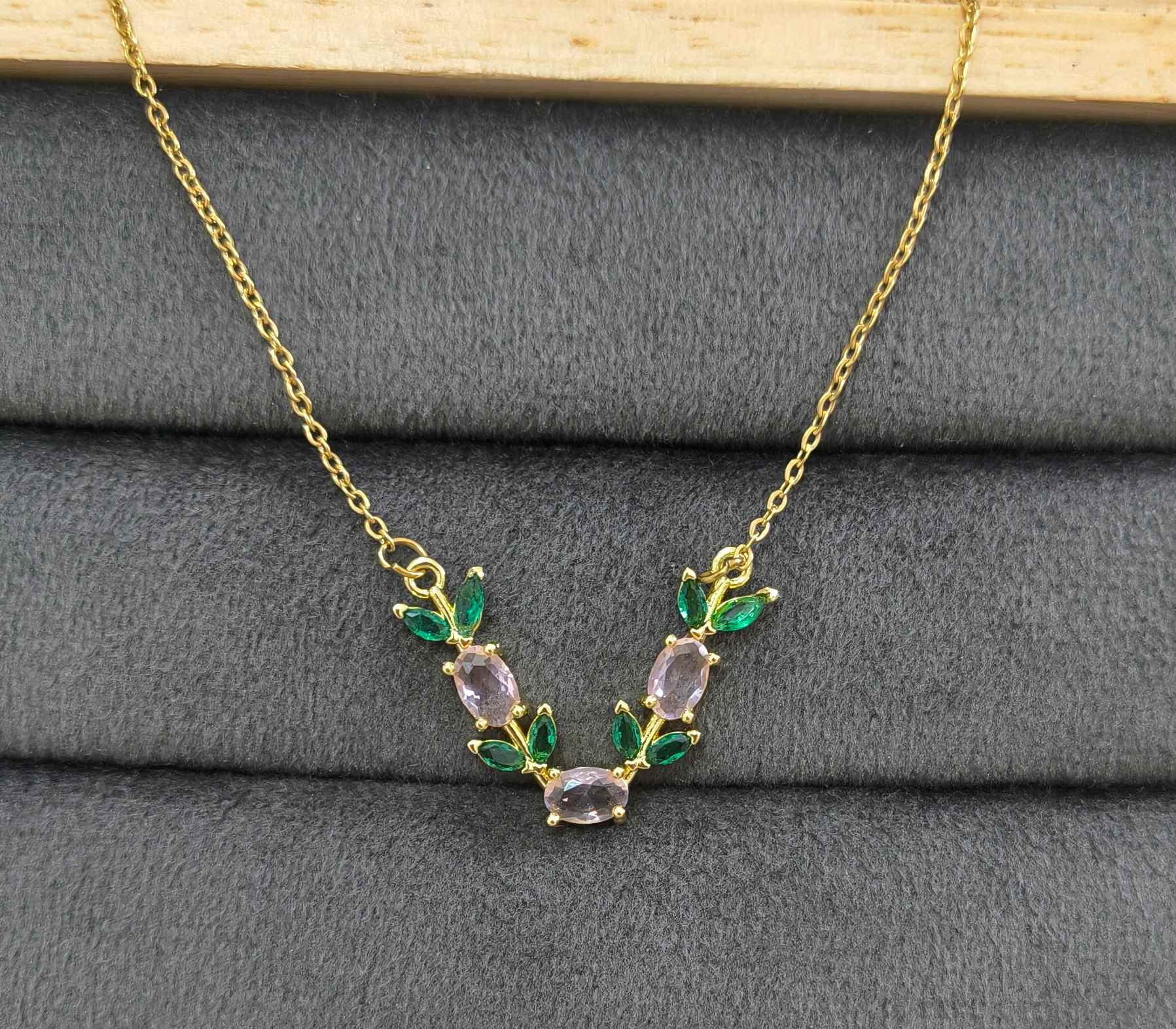 Anti Tarnish Pink Tulip Pendant Necklace 18K Gold Plated