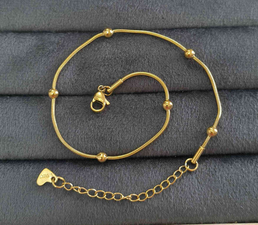 Anti Tarnish Premium Bead Chain Anklet 18K Gold Plated