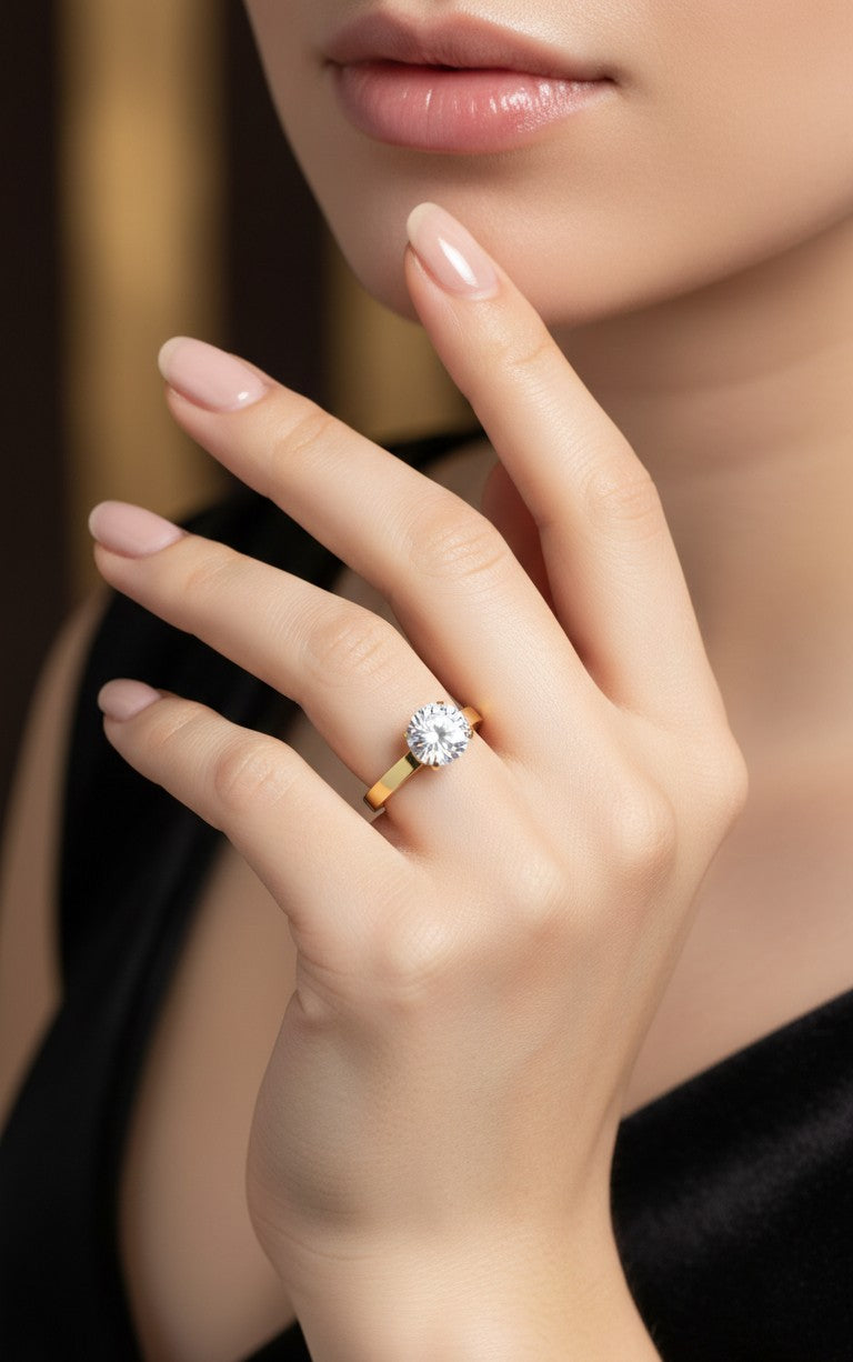 Anti Tarnish Princess Solitaire Ring 18K Gold Plated