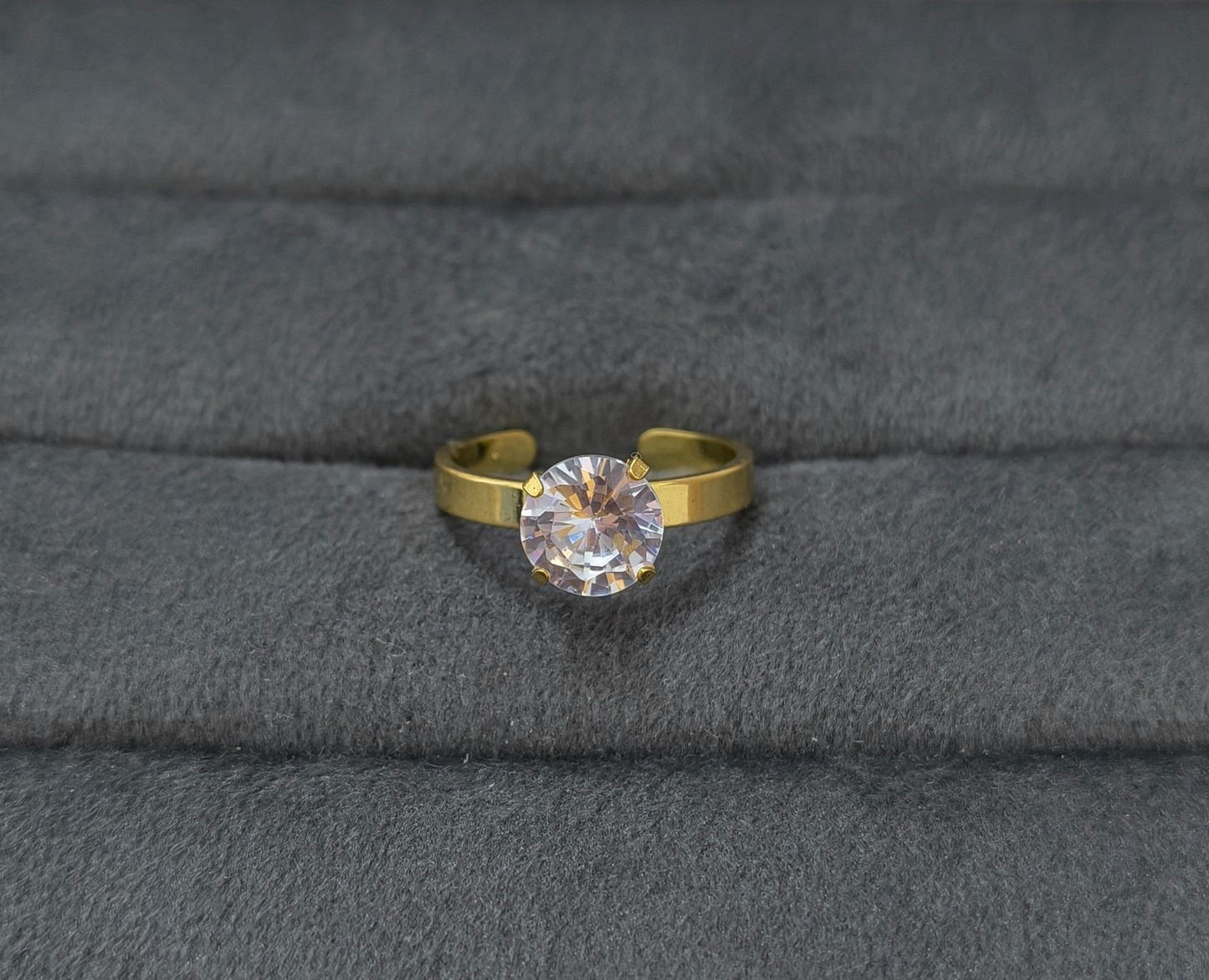 Anti Tarnish Princess Solitaire Ring 18K Gold Plated