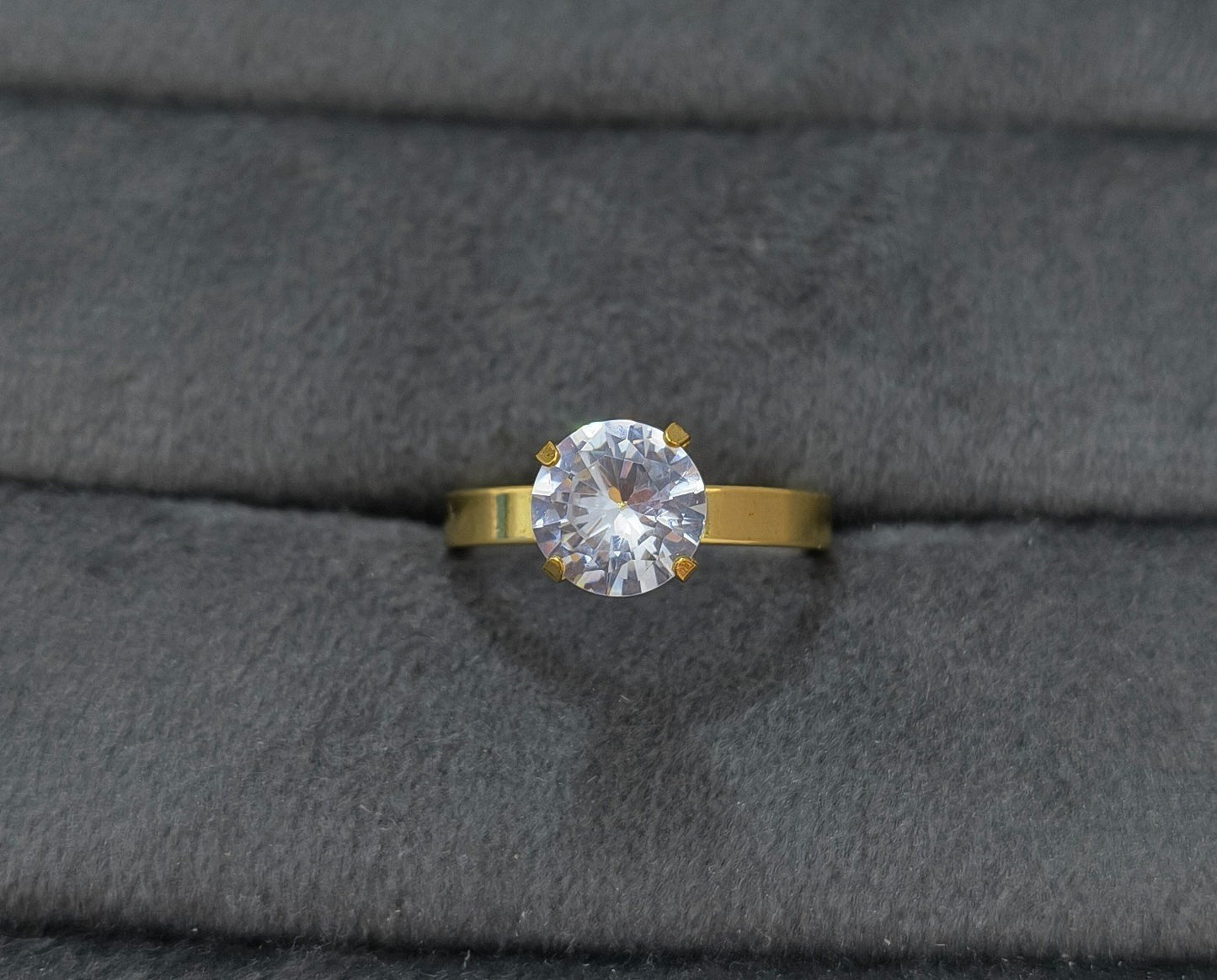 Anti Tarnish Princess Solitaire Ring 18K Gold Plated