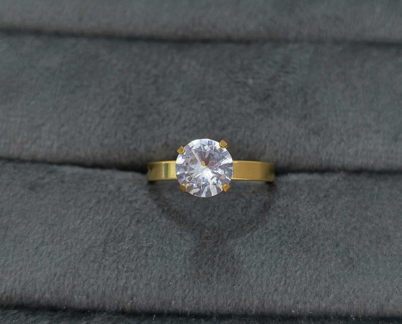 Anti Tarnish Princess Solitaire Ring 18K Gold Plated