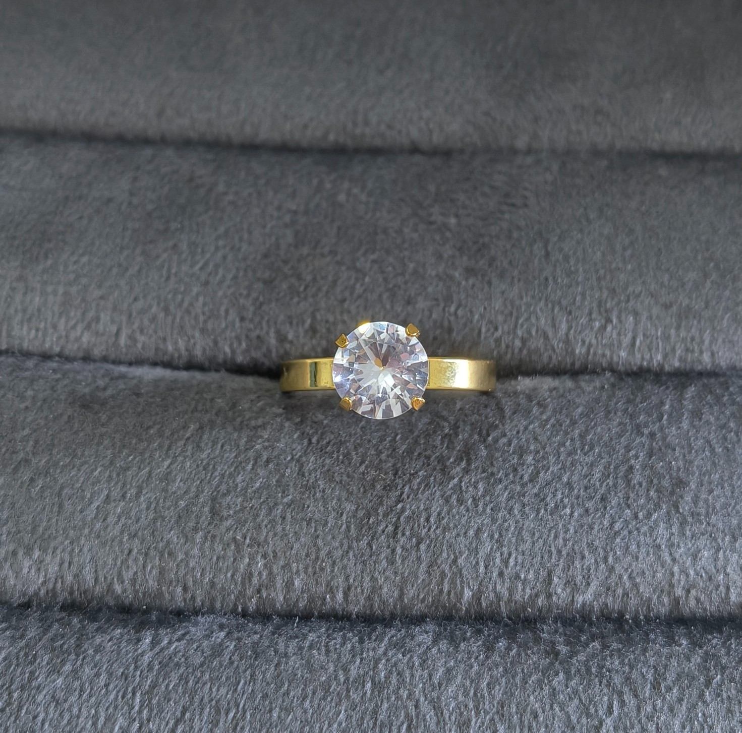 Anti Tarnish Princess Solitaire Ring 18K Gold Plated