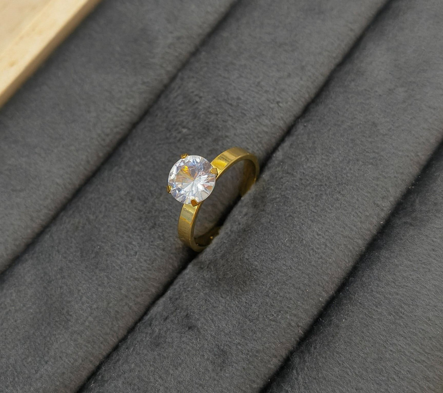 Anti Tarnish Princess Solitaire Ring 18K Gold Plated