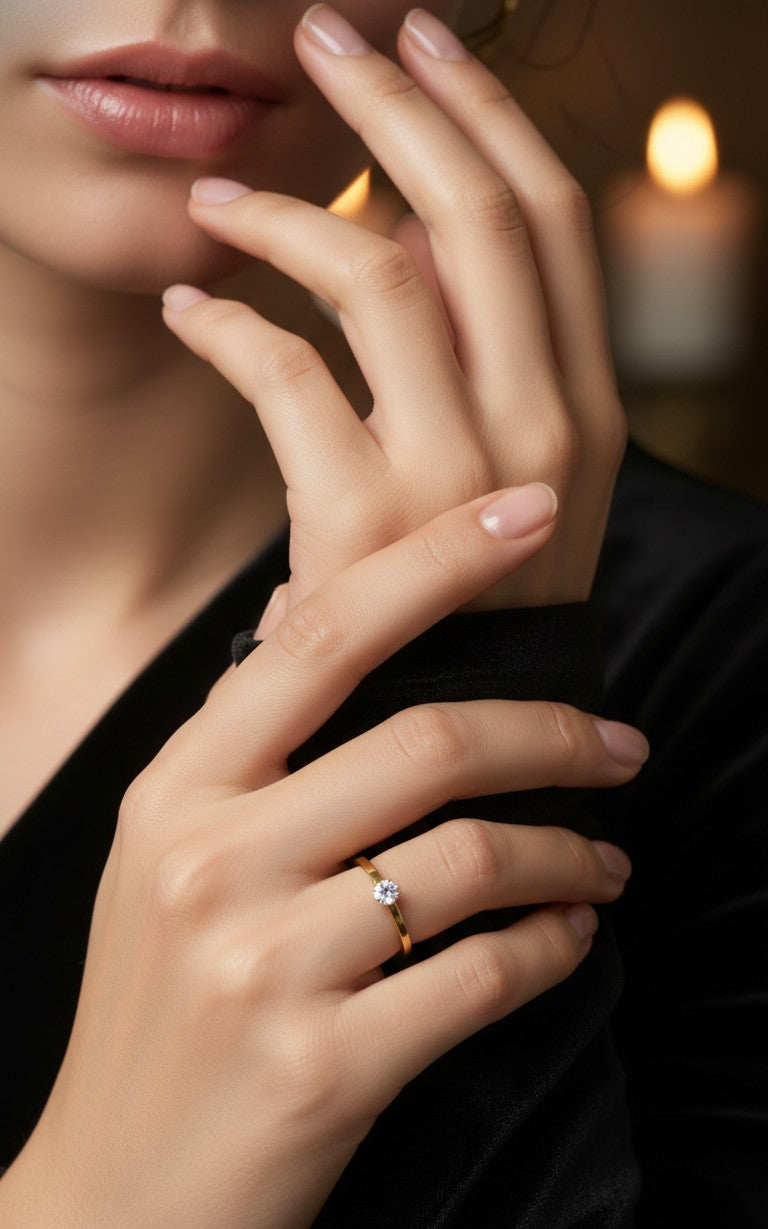 Anti Tarnish Promise Solitaire Ring Adjustable 18K Gold Plated