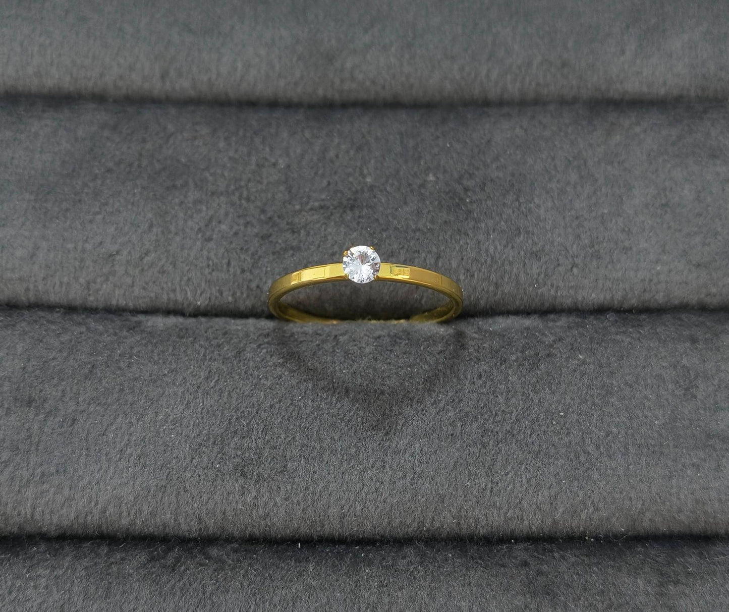 Anti Tarnish Promise Solitaire Ring Adjustable 18K Gold Plated