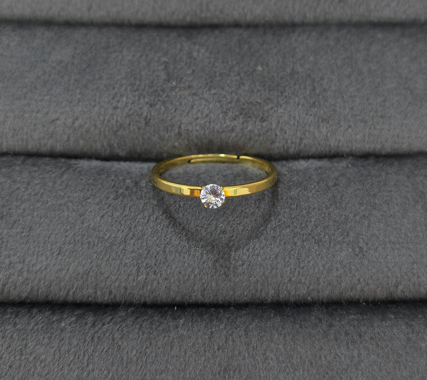 Anti Tarnish Promise Solitaire Ring Adjustable 18K Gold Plated