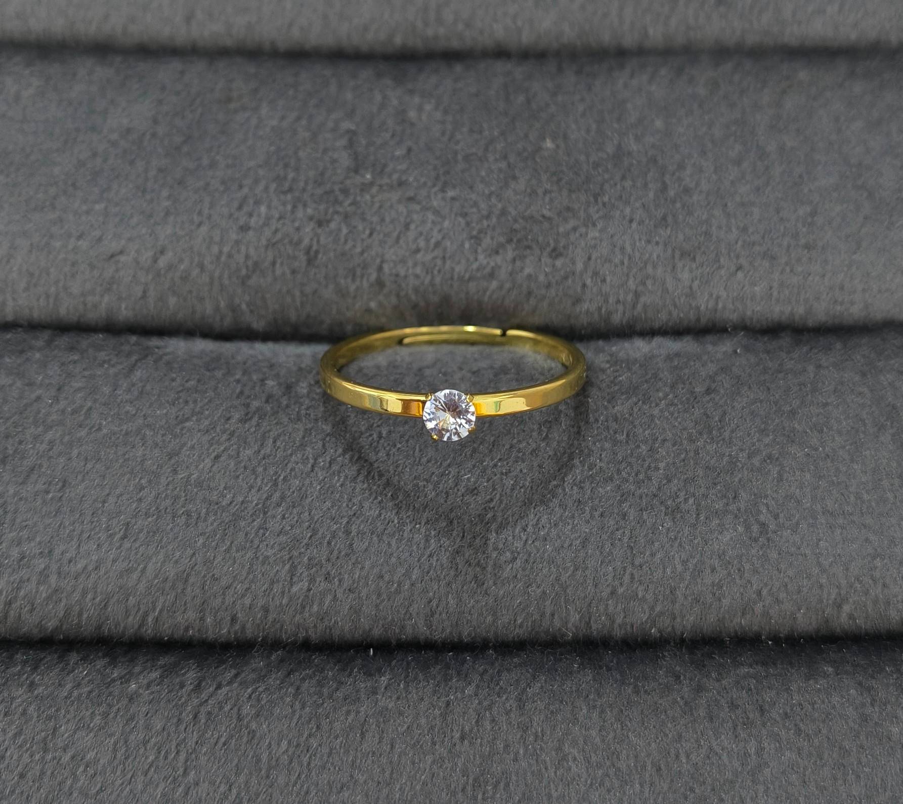Anti Tarnish Promise Solitaire Ring Adjustable 18K Gold Plated