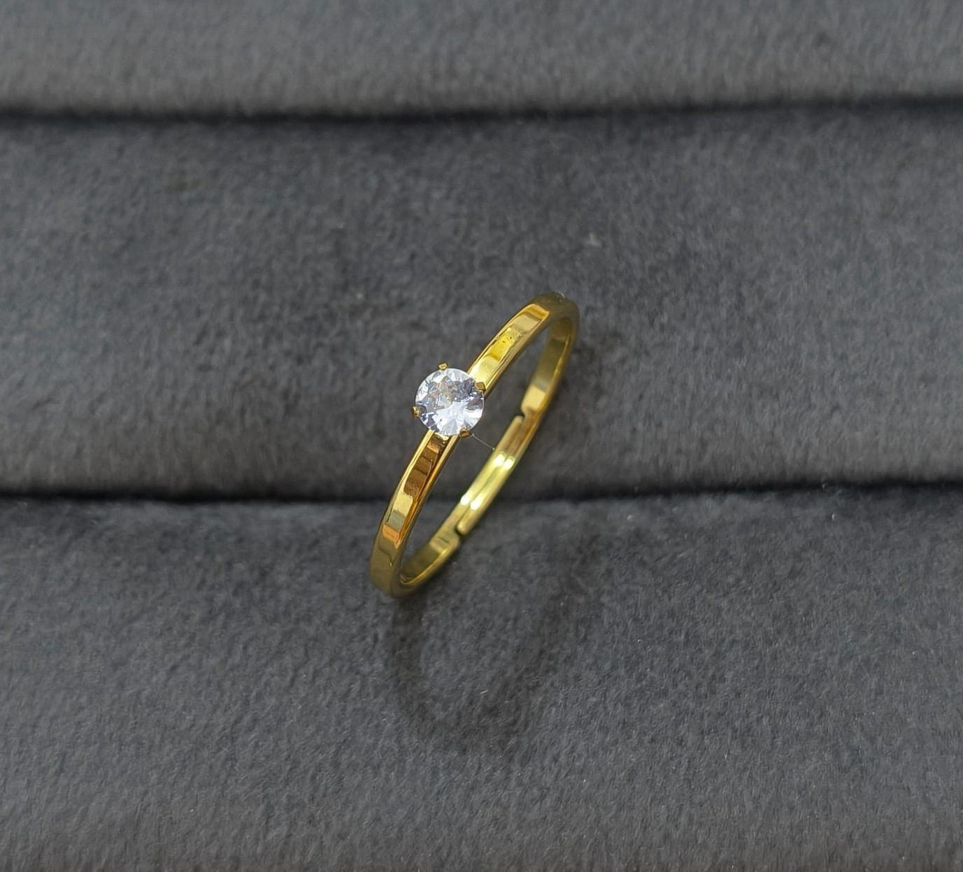 Anti Tarnish Promise Solitaire Ring Adjustable 18K Gold Plated