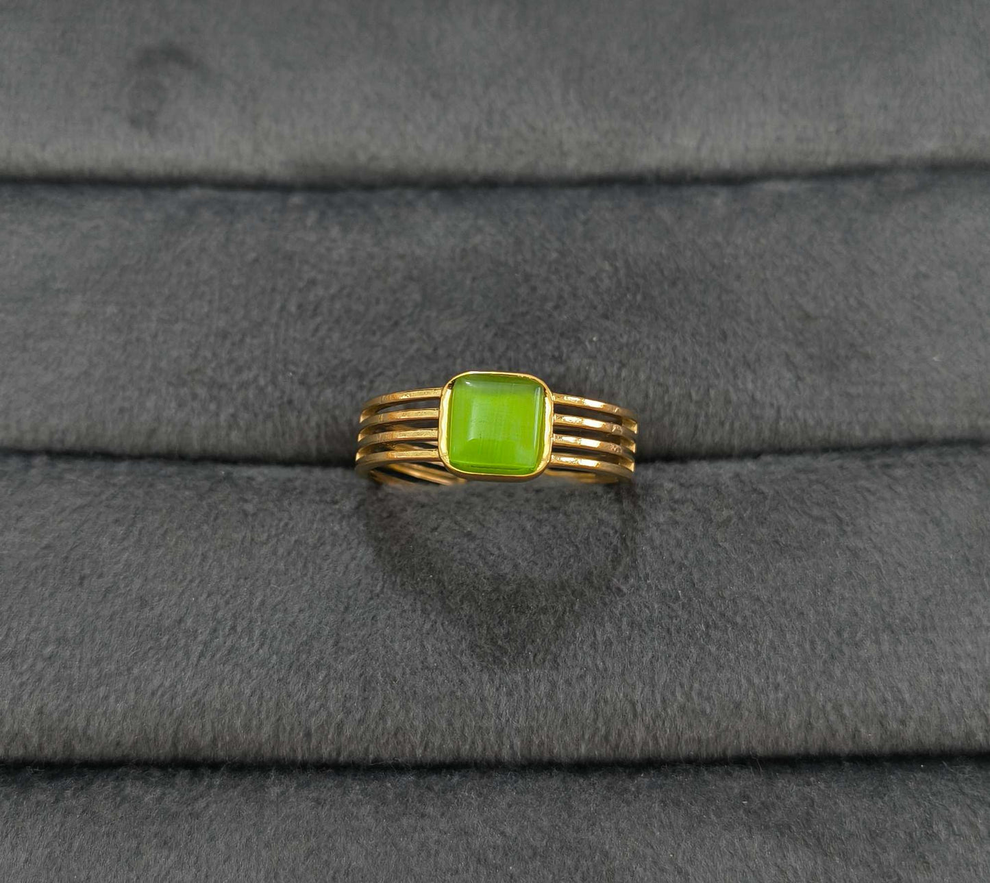 Anti Tarnish Radiant Green Stone Ring 18K Gold Plated