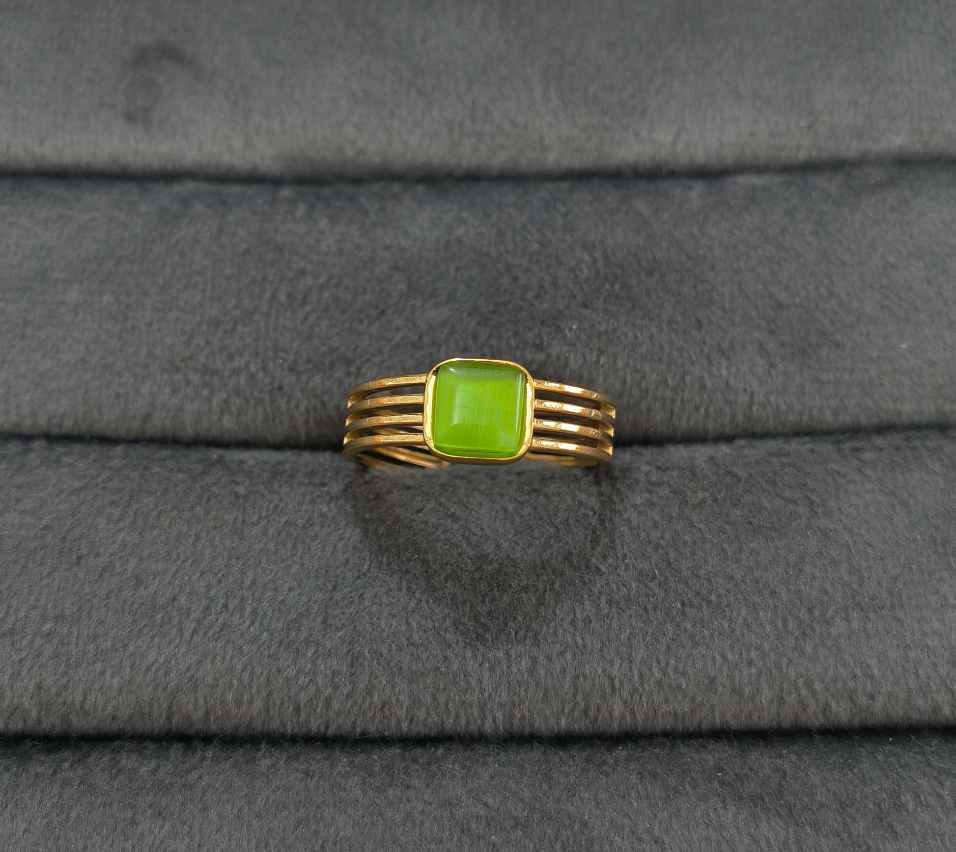 Anti Tarnish Radiant Green Stone Ring 18K Gold Plated