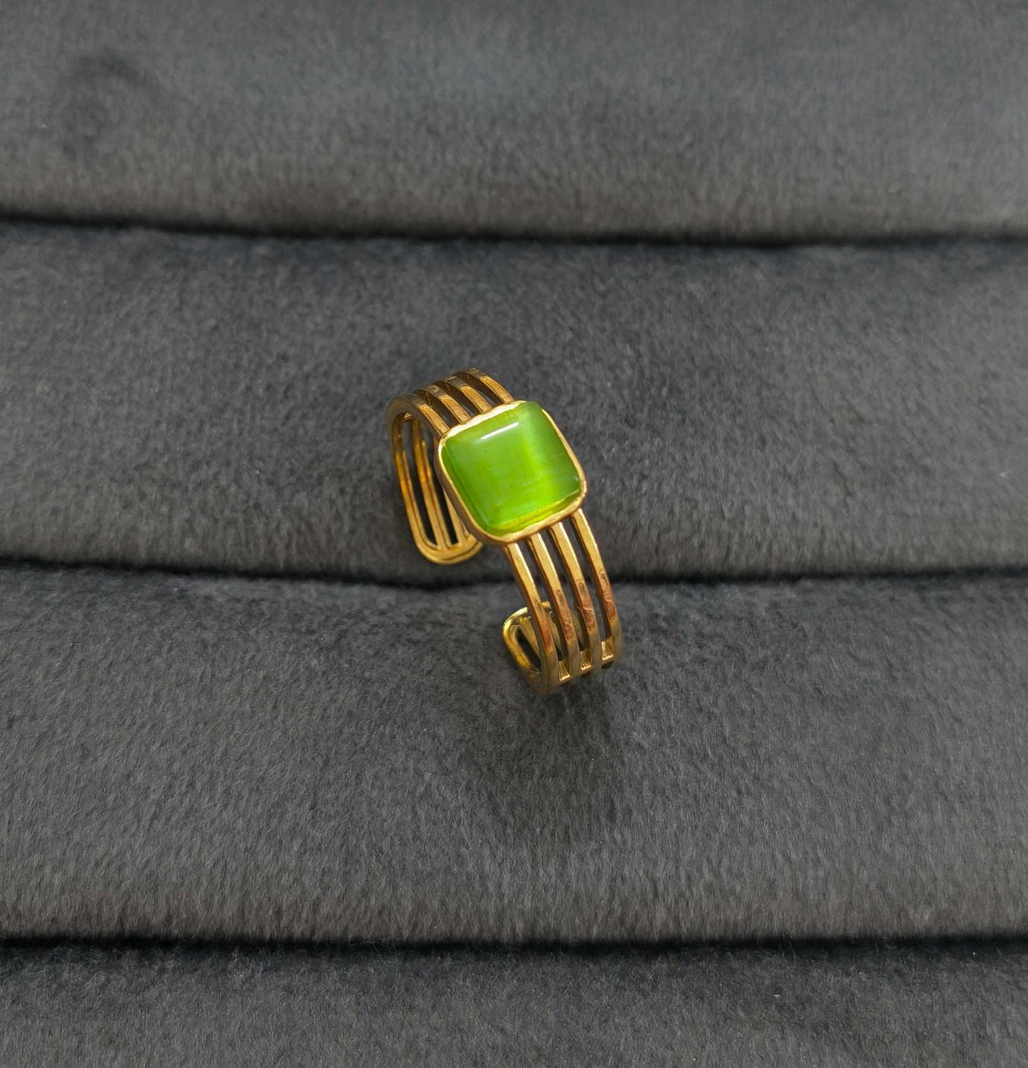 Anti Tarnish Radiant Green Stone Ring 18K Gold Plated