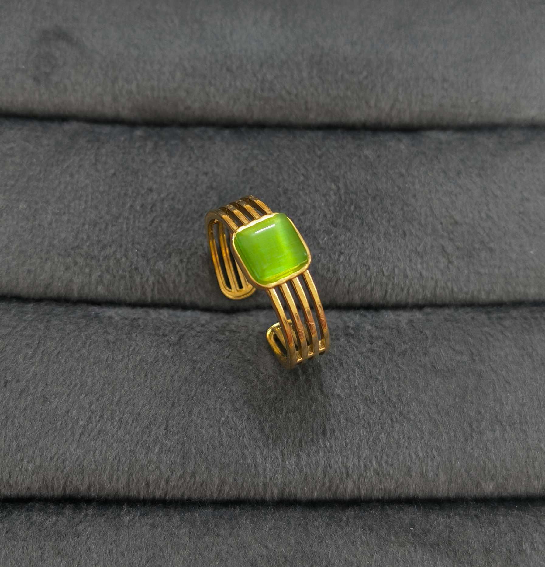Anti Tarnish Radiant Green Stone Ring 18K Gold Plated