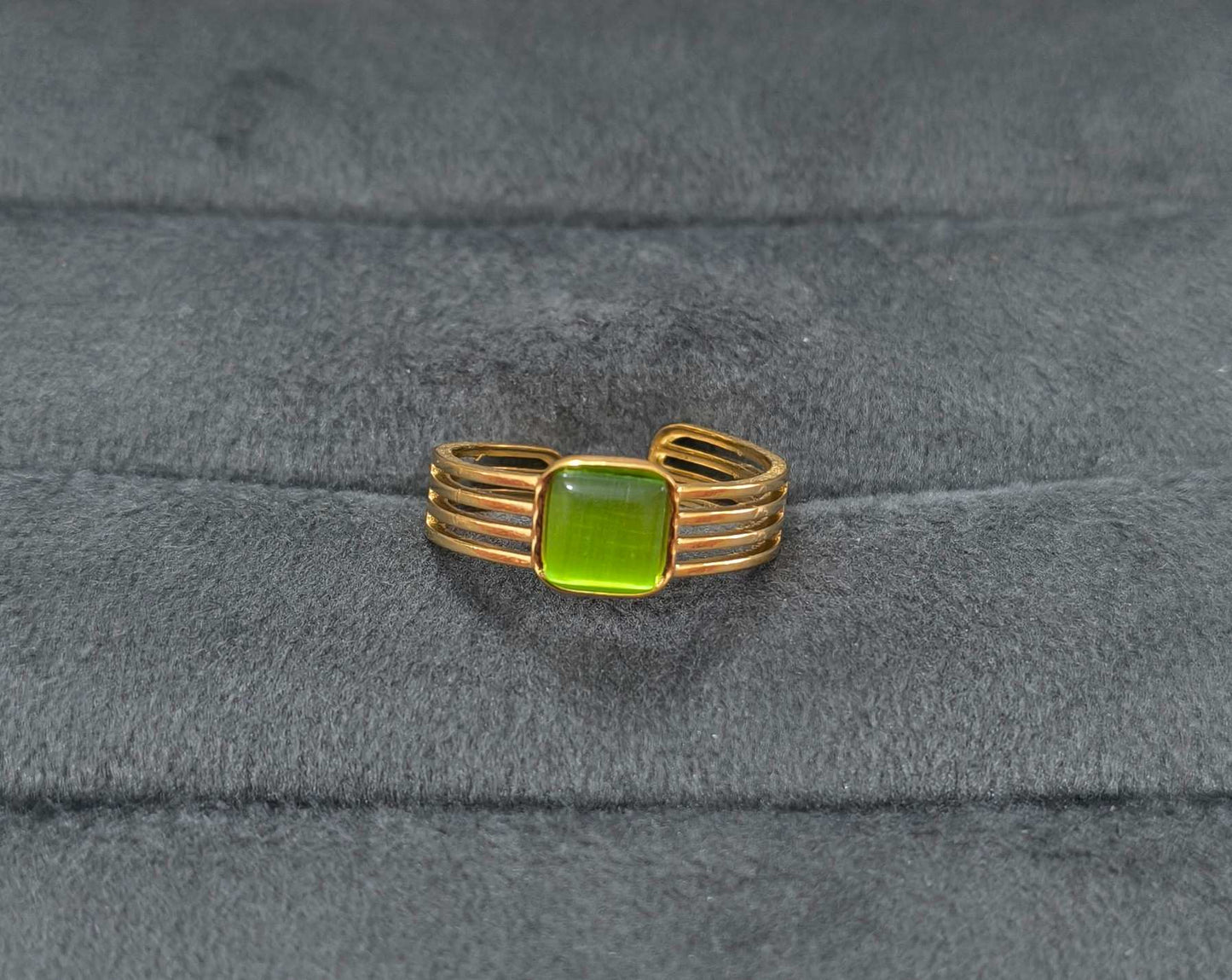 Anti Tarnish Radiant Green Stone Ring 18K Gold Plated