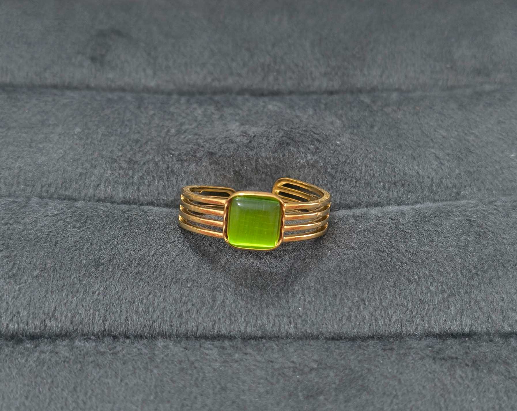 Anti Tarnish Radiant Green Stone Ring 18K Gold Plated
