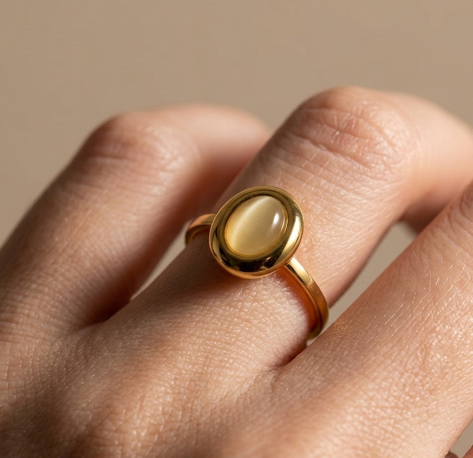 Anti Tarnish Radiant Oval Gemstone Ring 18K Gold Plated