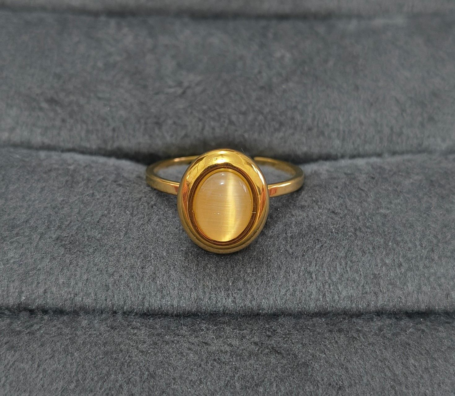 Anti Tarnish Radiant Oval Gemstone Ring 18K Gold Plated