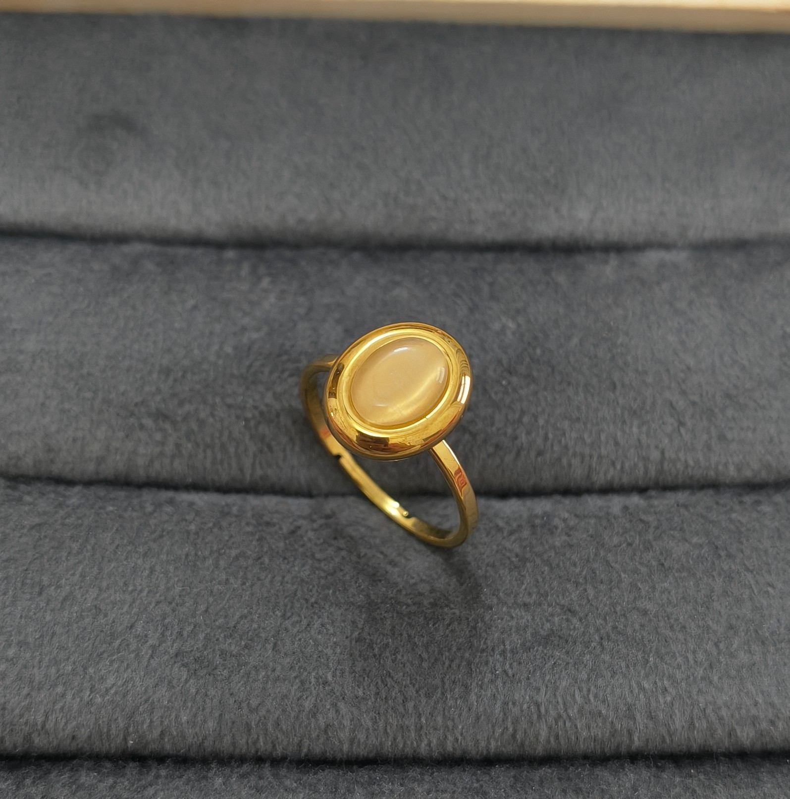 Anti Tarnish Radiant Oval Gemstone Ring 18K Gold Plated