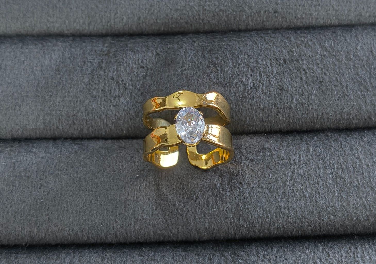 Anti Tarnish Ring Abstract Solitaire Ring 18K Gold Plated