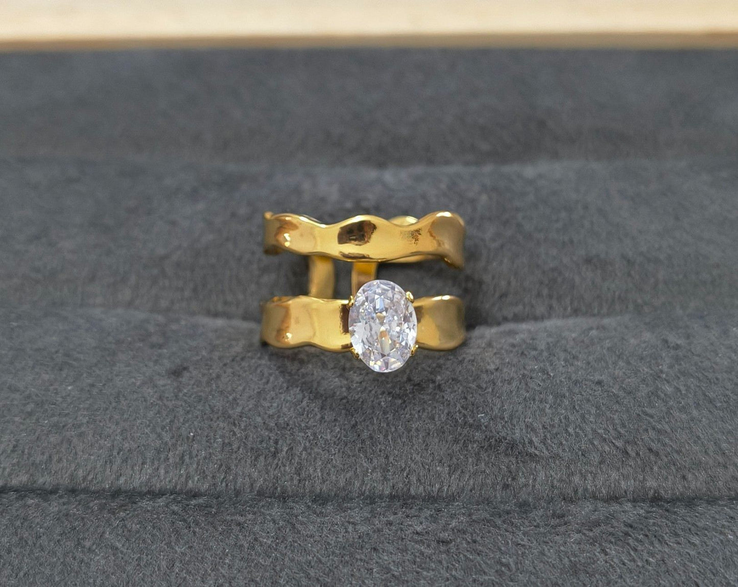 Anti Tarnish Ring Abstract Solitaire Ring 18K Gold Plated