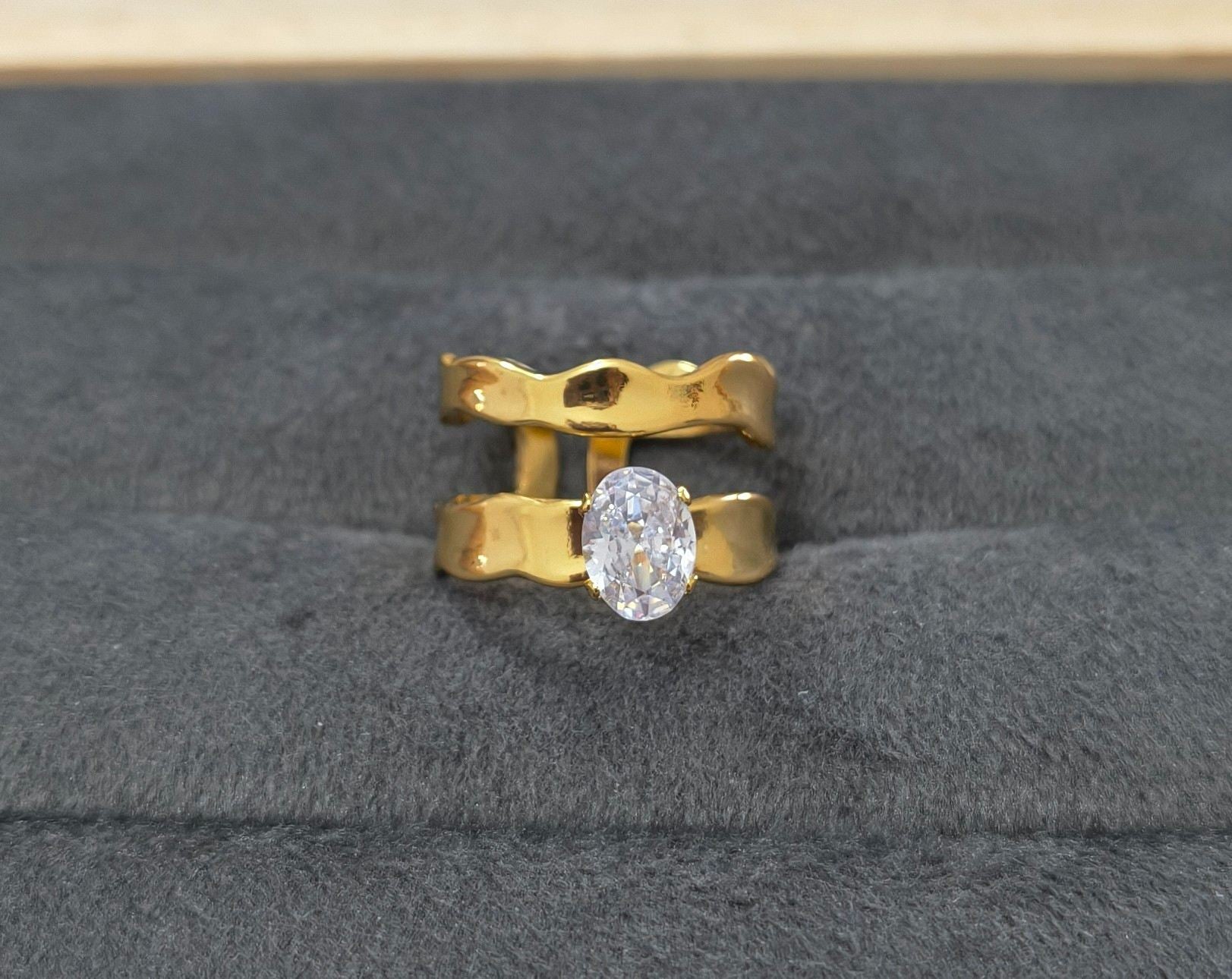 Anti Tarnish Ring Abstract Solitaire Ring 18K Gold Plated