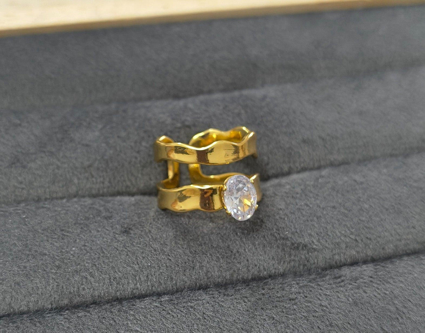 Anti Tarnish Ring Abstract Solitaire Ring 18K Gold Plated
