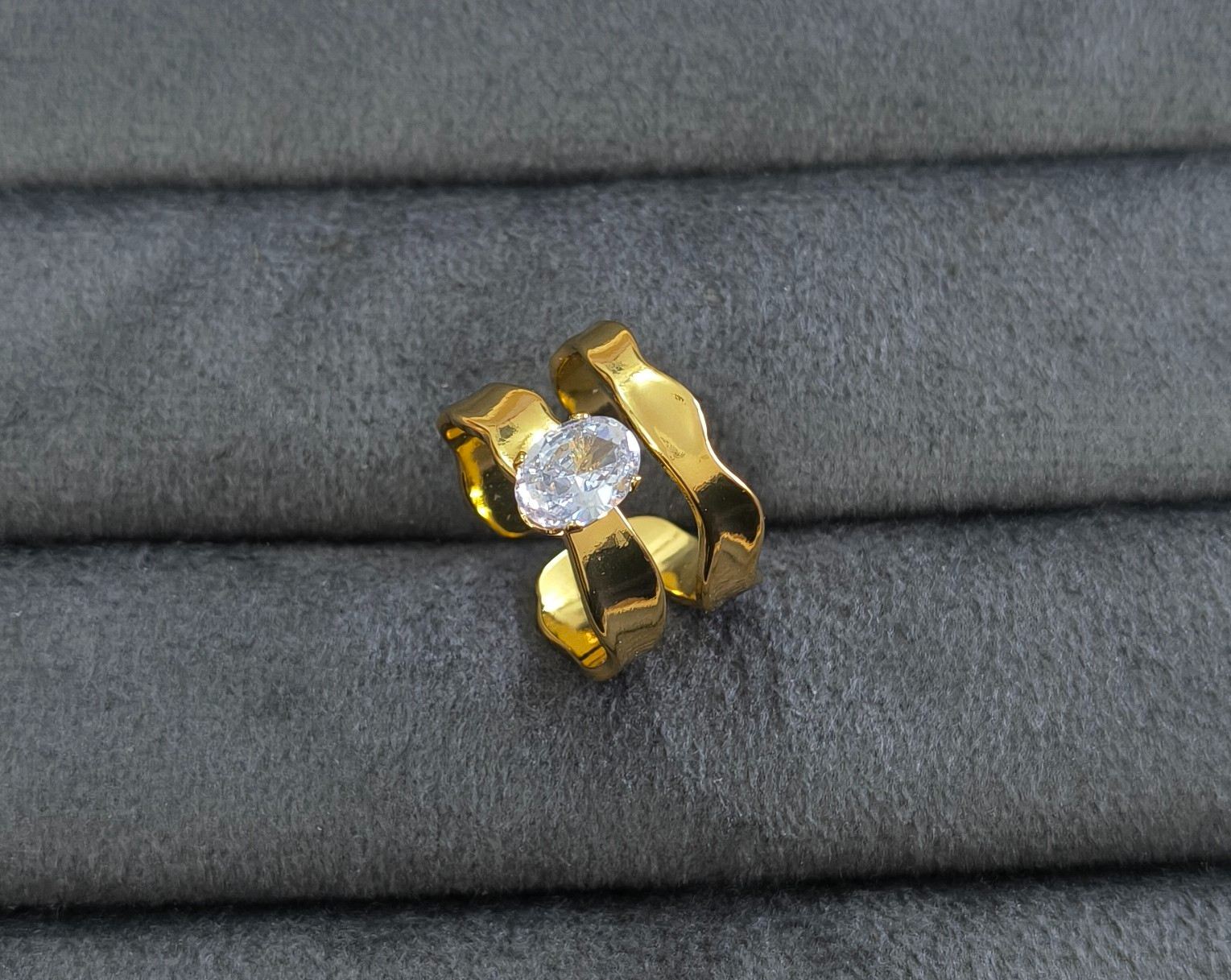 Anti Tarnish Ring Abstract Solitaire Ring 18K Gold Plated