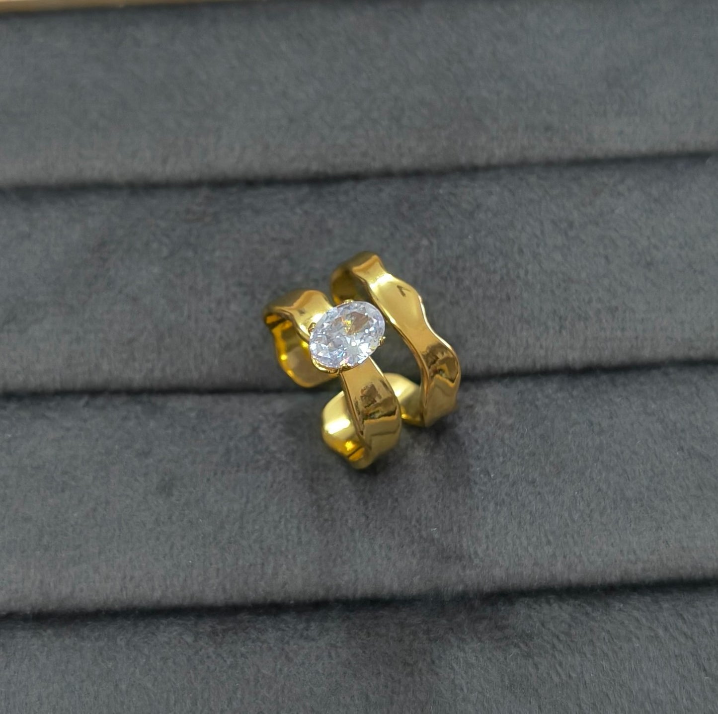 Anti Tarnish Ring Abstract Solitaire Ring 18K Gold Plated