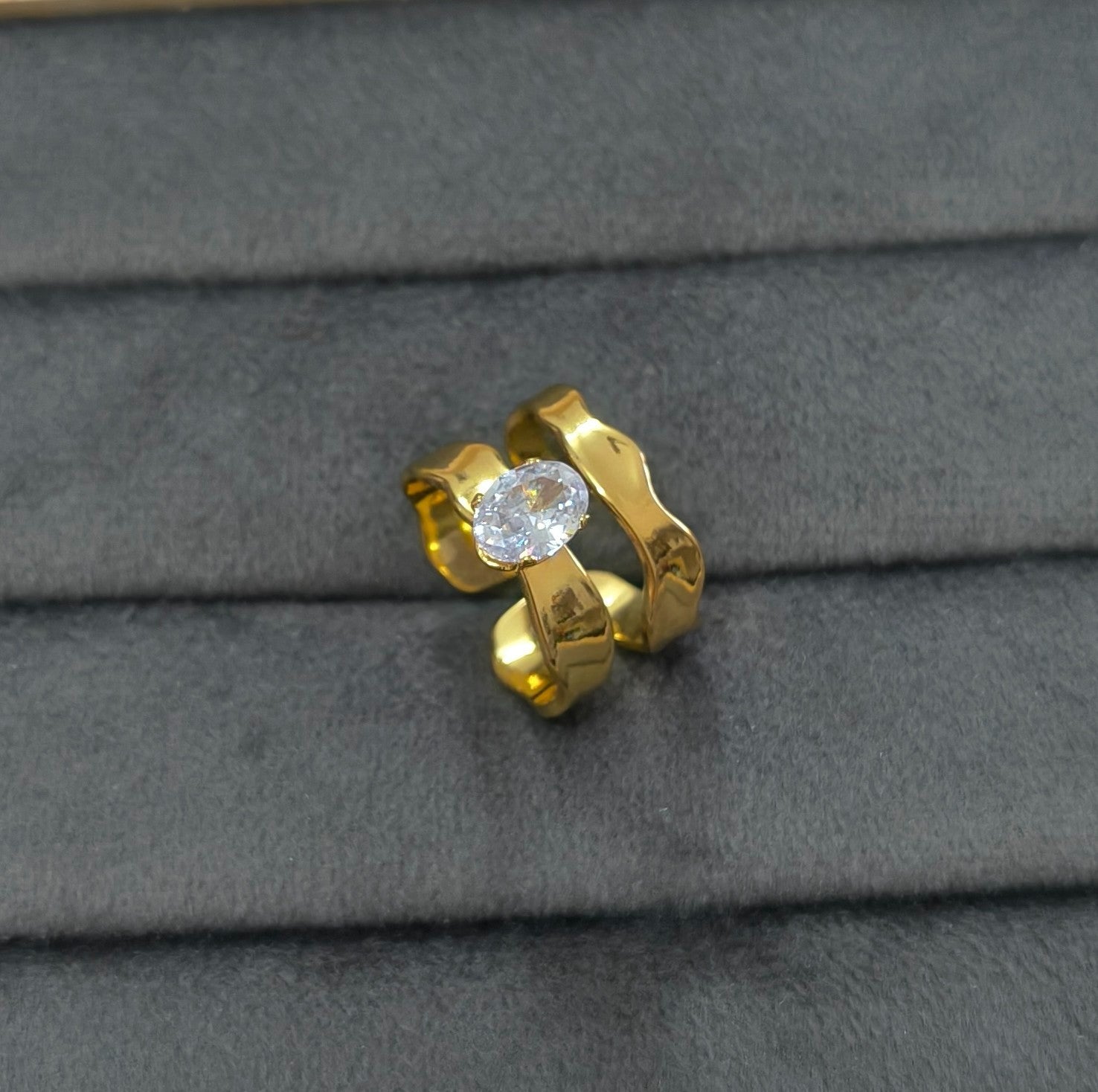 Anti Tarnish Ring Abstract Solitaire Ring 18K Gold Plated