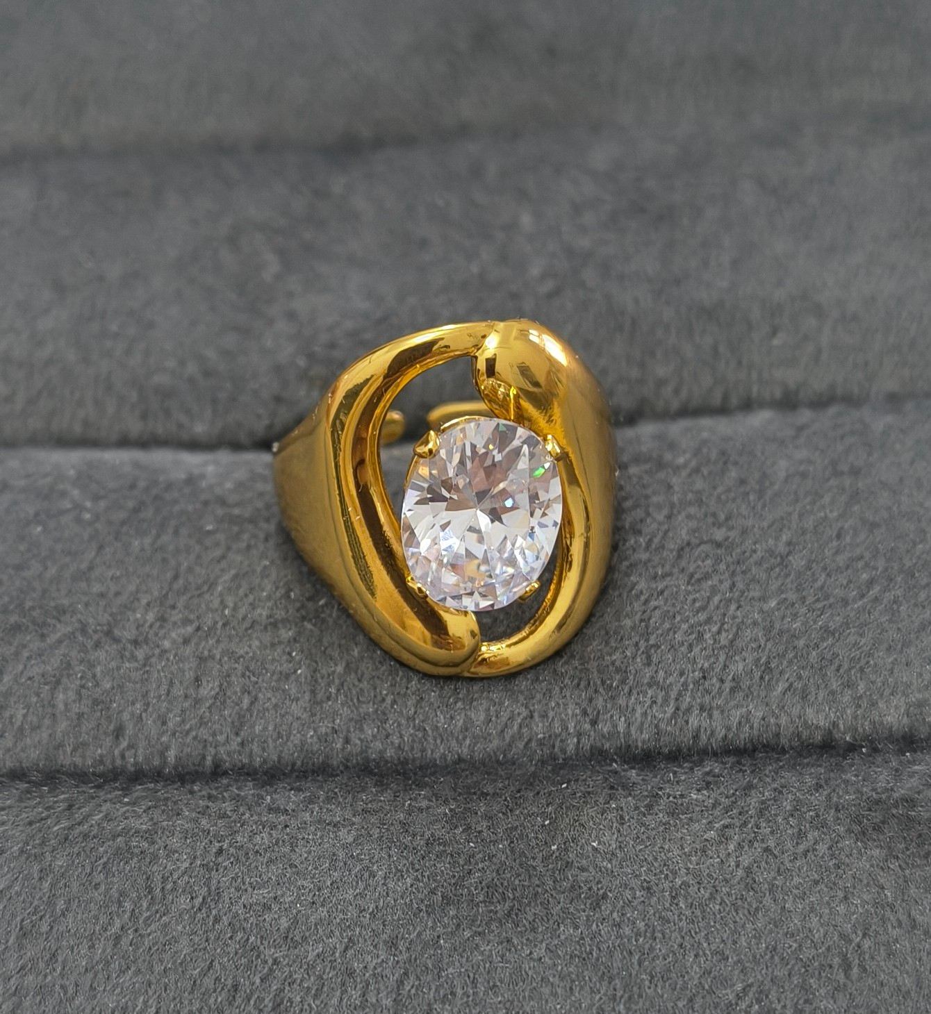 Anti Tarnish Ring Aura Solitaire Ring 18K Gold Plated