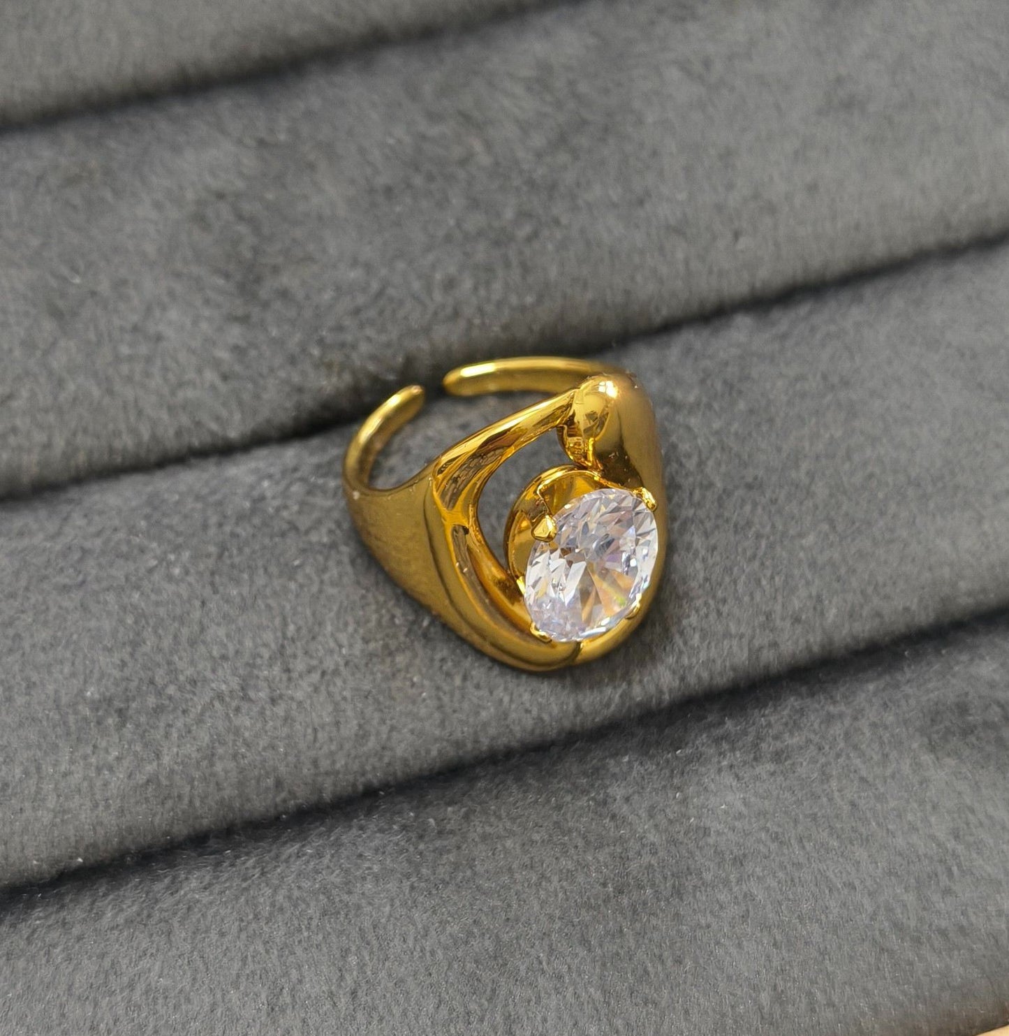 Anti Tarnish Ring Aura Solitaire Ring 18K Gold Plated