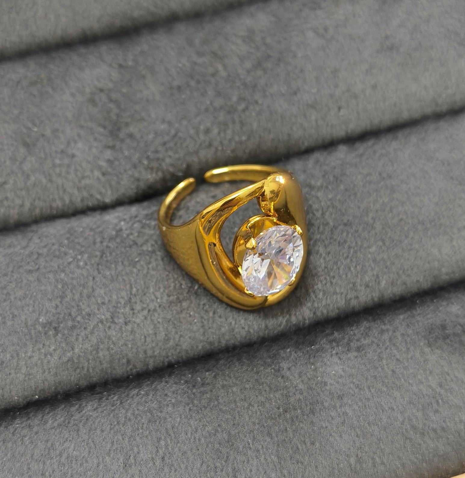 Anti Tarnish Ring Aura Solitaire Ring 18K Gold Plated