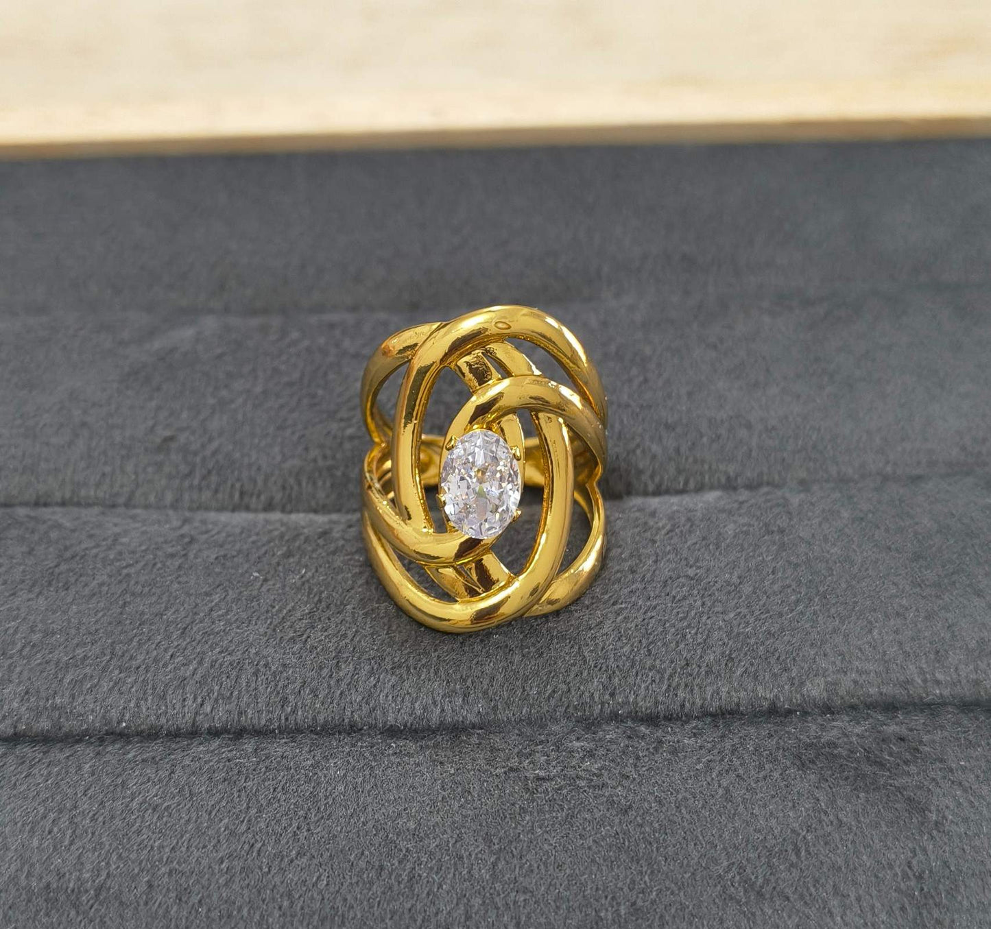 Anti Tarnish Ring Aura Wrap Solitaire Ring 18K Gold Plated