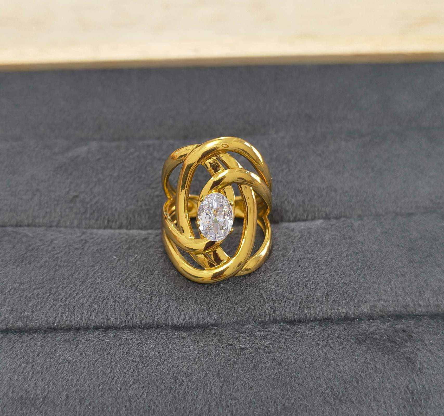 Anti Tarnish Ring Aura Wrap Solitaire Ring 18K Gold Plated