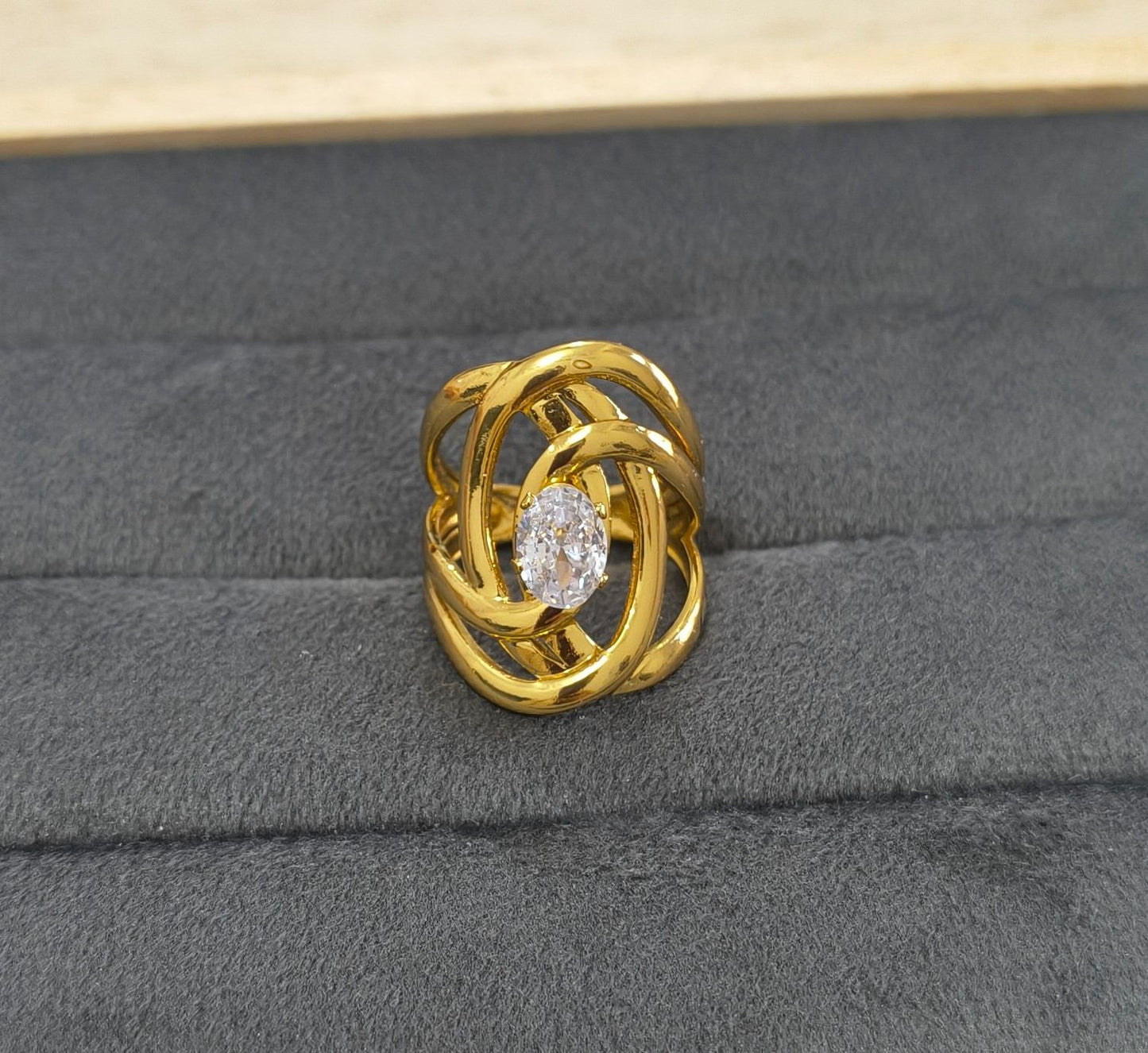 Anti Tarnish Ring Aura Wrap Solitaire Ring 18K Gold Plated