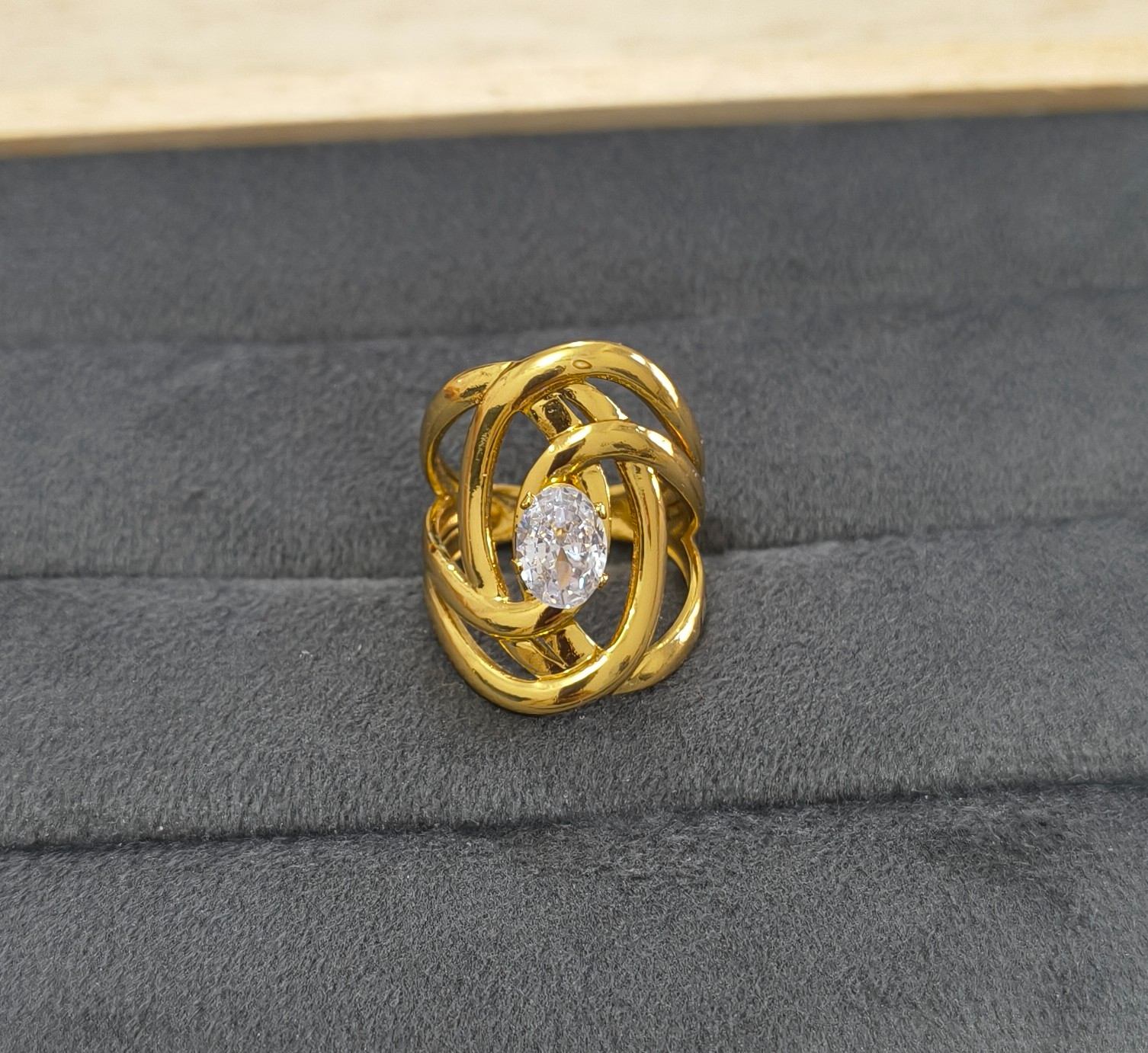 Anti Tarnish Ring Aura Wrap Solitaire Ring 18K Gold Plated