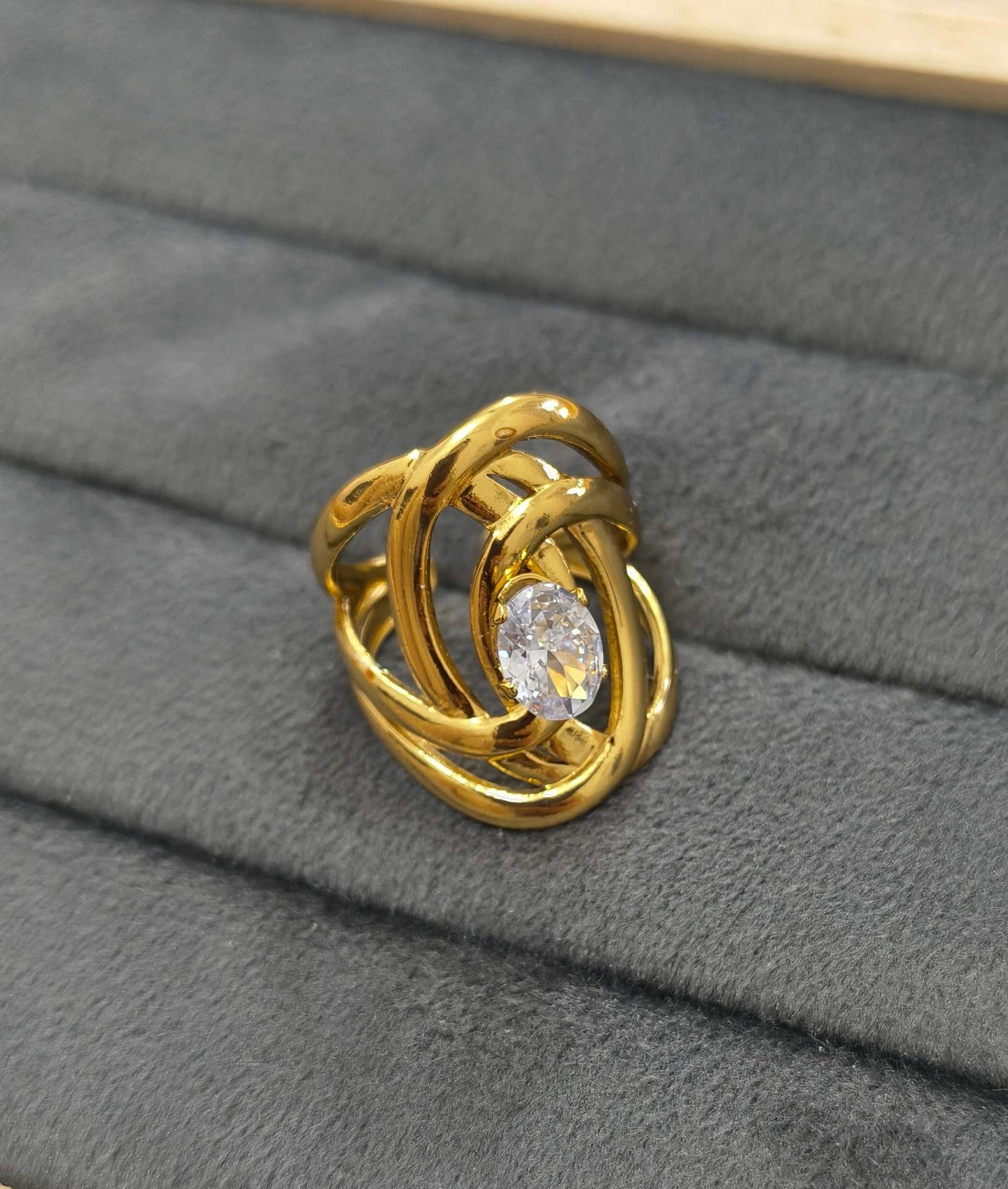 Anti Tarnish Ring Aura Wrap Solitaire Ring 18K Gold Plated