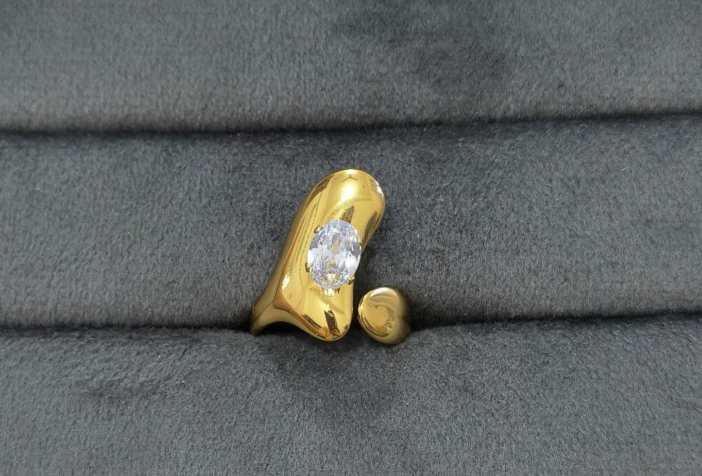 Anti Tarnish Ring Bold Chunky Solitaire Ring 18K Gold Plated