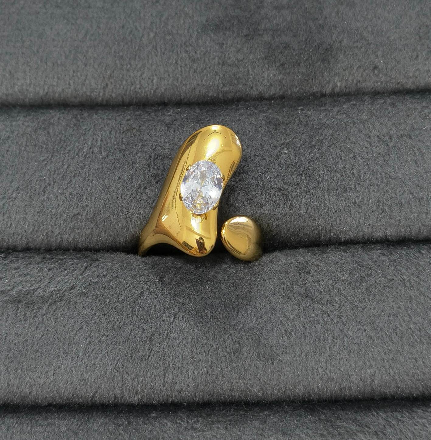Anti Tarnish Ring Bold Chunky Solitaire Ring 18K Gold Plated